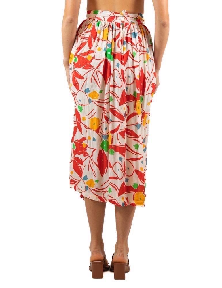 1970S French Connection Red & White Rayon Tropical Print Skirt For Sale 1
