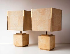1970s French Cork Veneer Table Lamps with Gilt Brass Accents