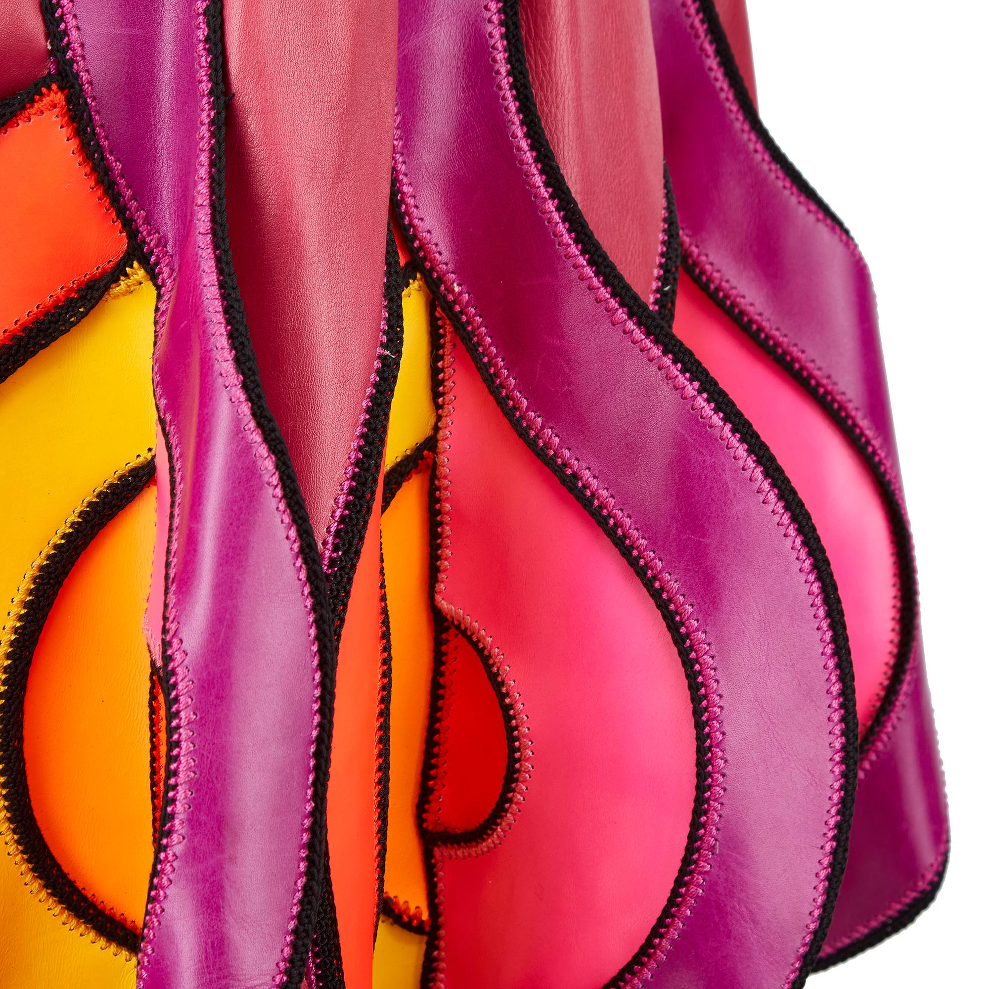 Women's 1970s French Couture Psychedelic Leather Skirt
