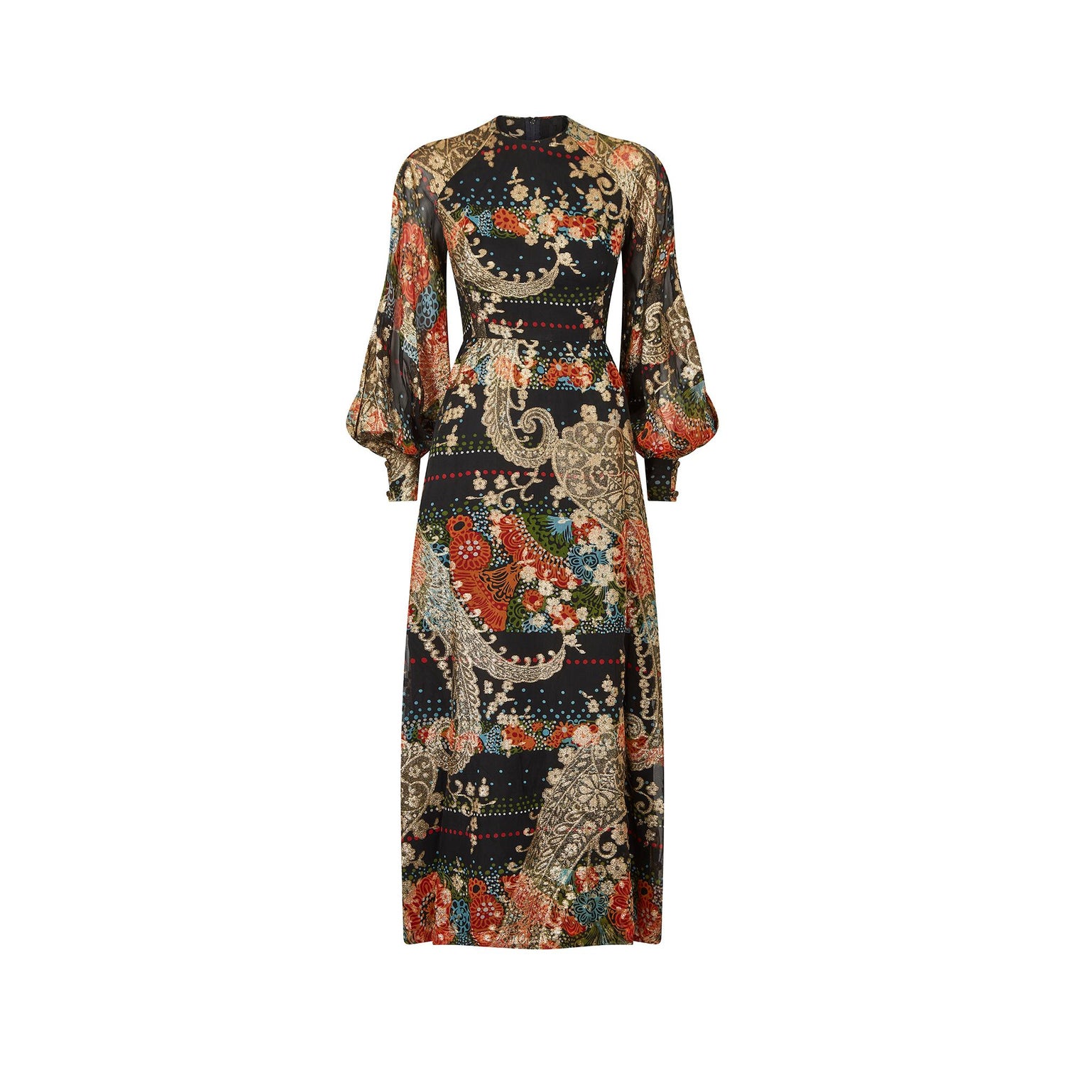 1970s French Couture Silk Paisley and Gold Lame Maxi Dress at 1stDibs