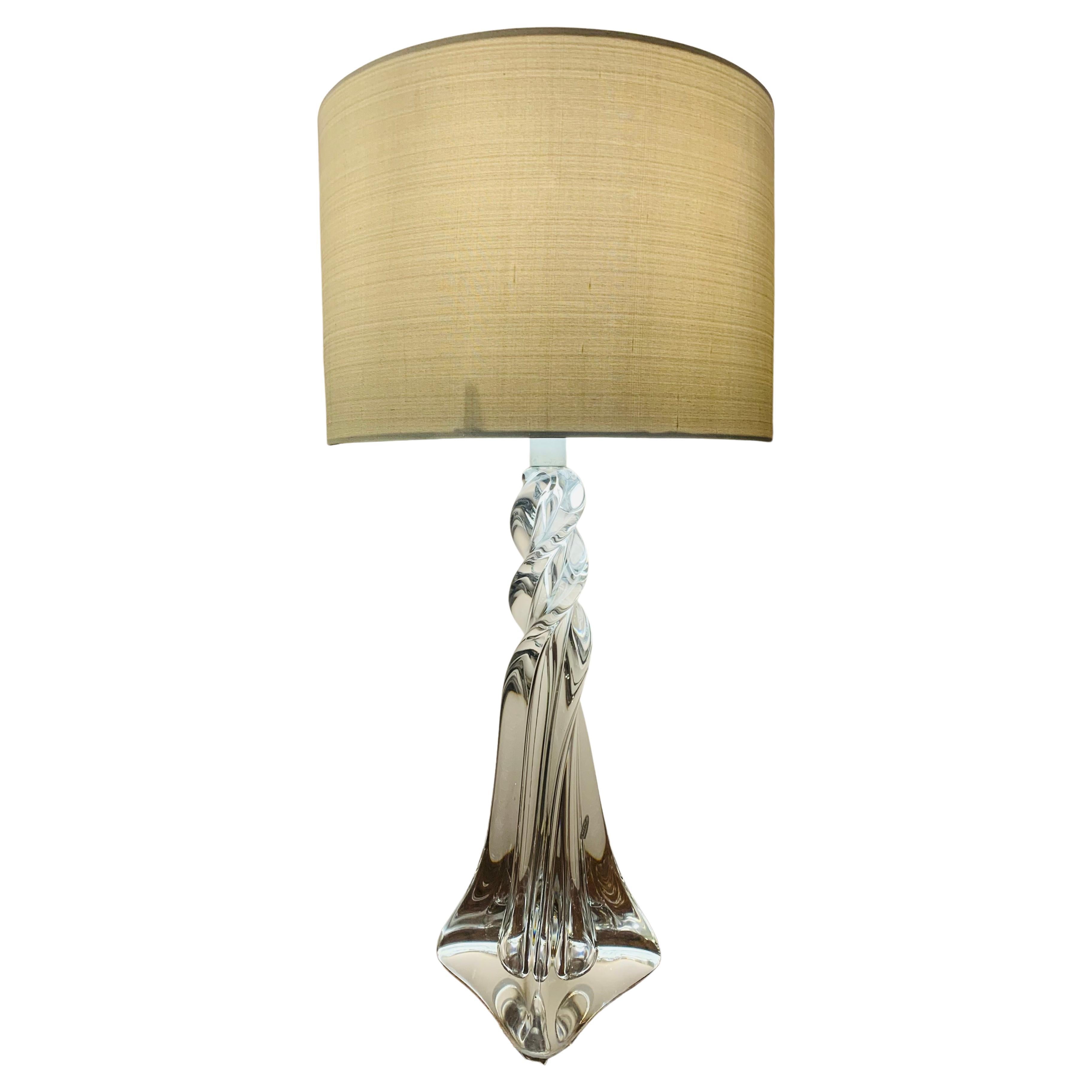 1970s French Cristal D’Arques Twisted Crystal & Chrome Glass Table Lamp