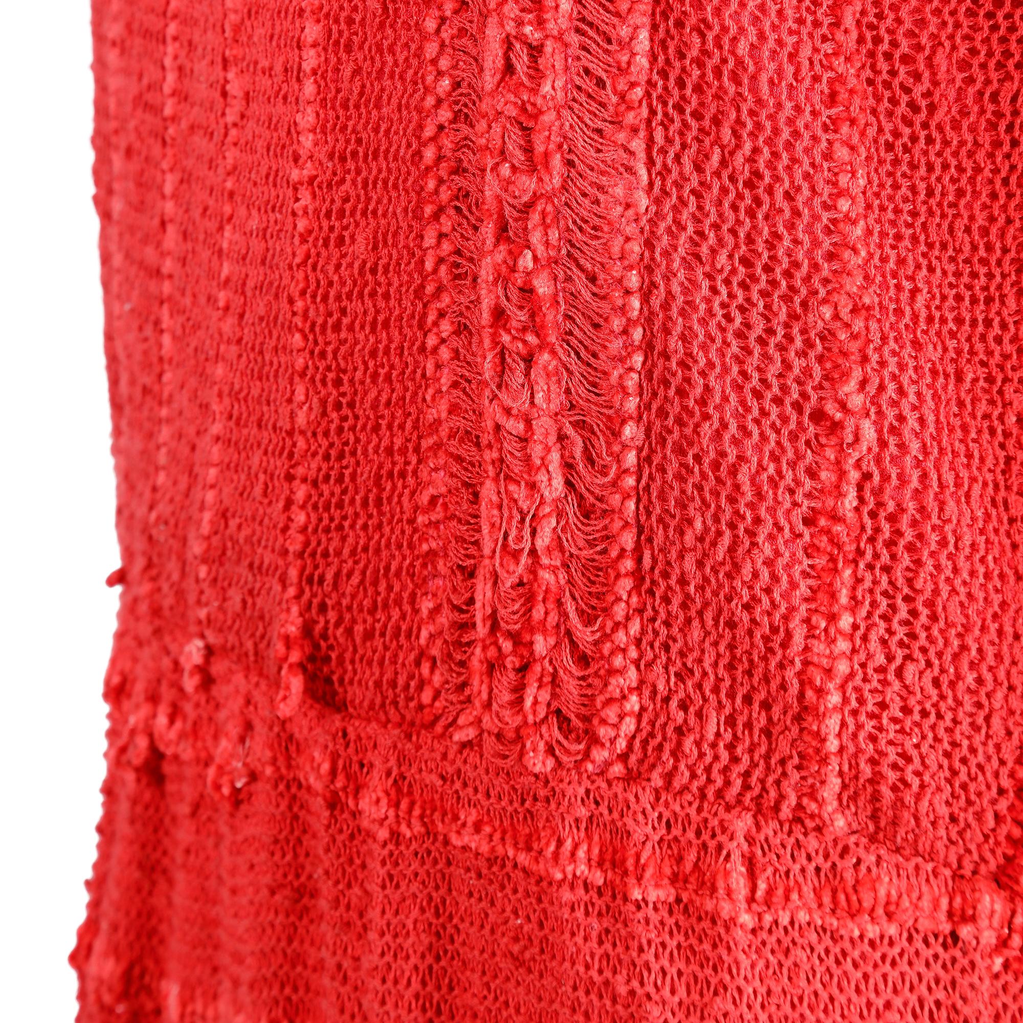 Women's 1970s French Crochet and Chenille Red Knit Dress For Sale