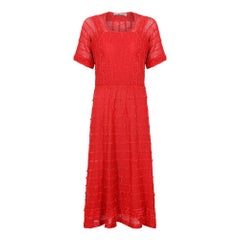 Vintage 1970s French Crochet and Chenille Red Knit Dress