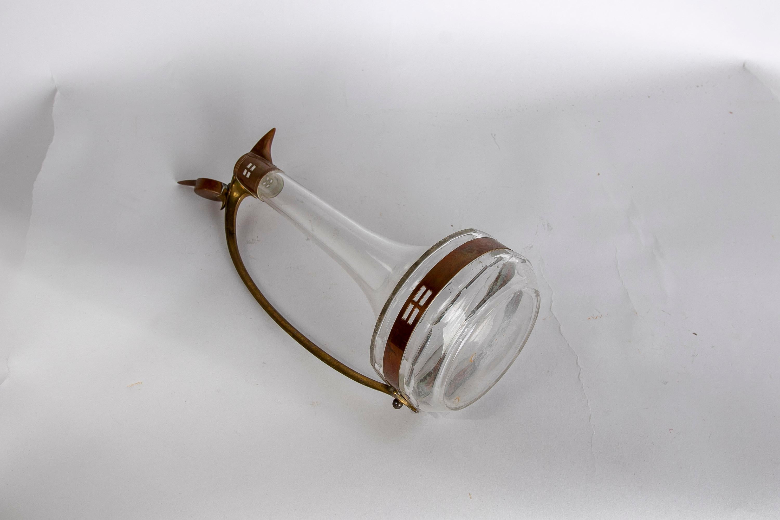 1970s French Crystal Decanter with Brass Handle and Funnel For Sale 7