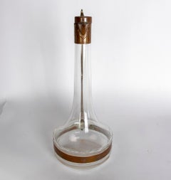 1970s French Crystal Decanter with Brass Handle and Funnel