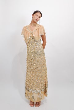 1970's French Custom Nude Dress Nude with Sequins