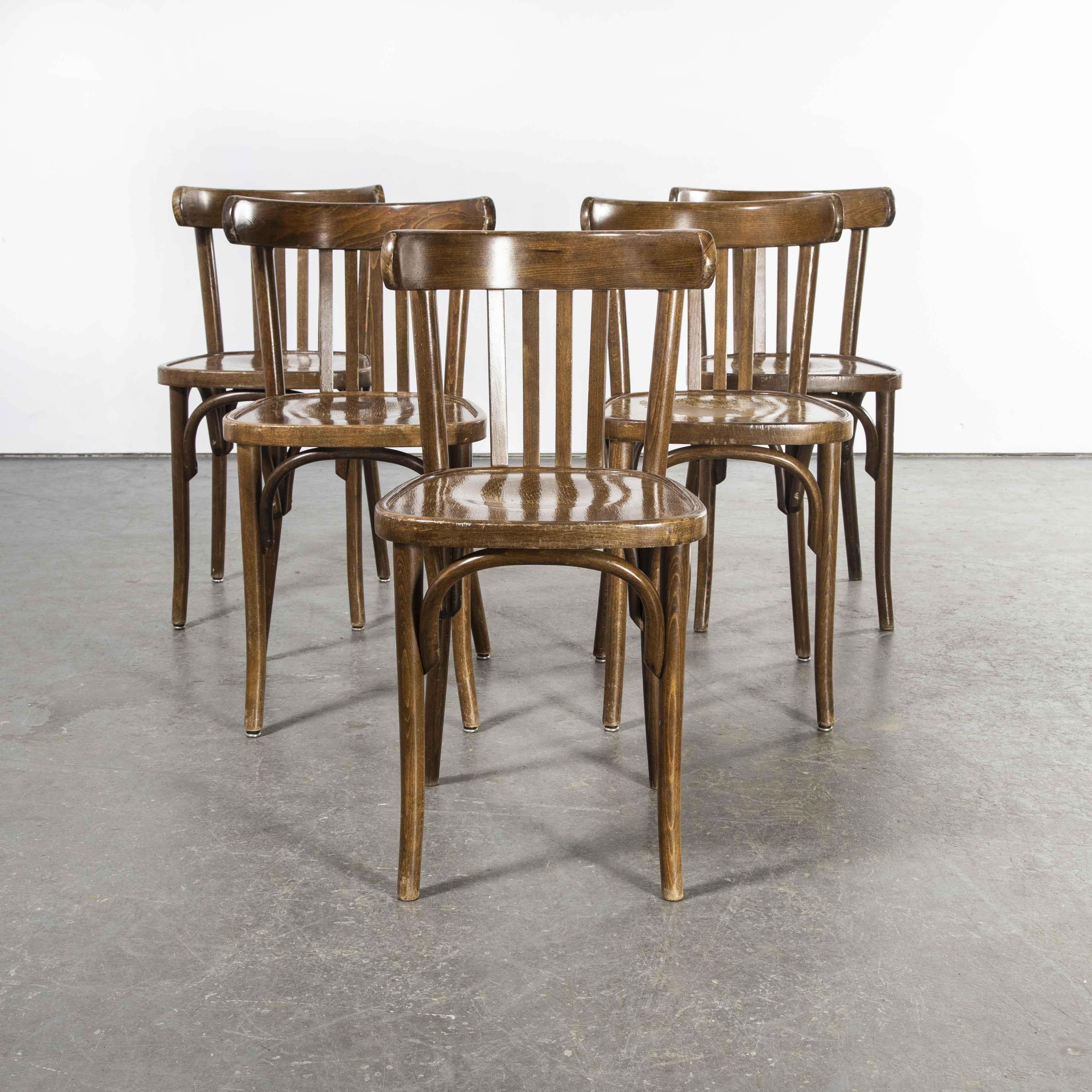 1970's French Dark Oak Bentwood Dining Chairs, Set of Five 4