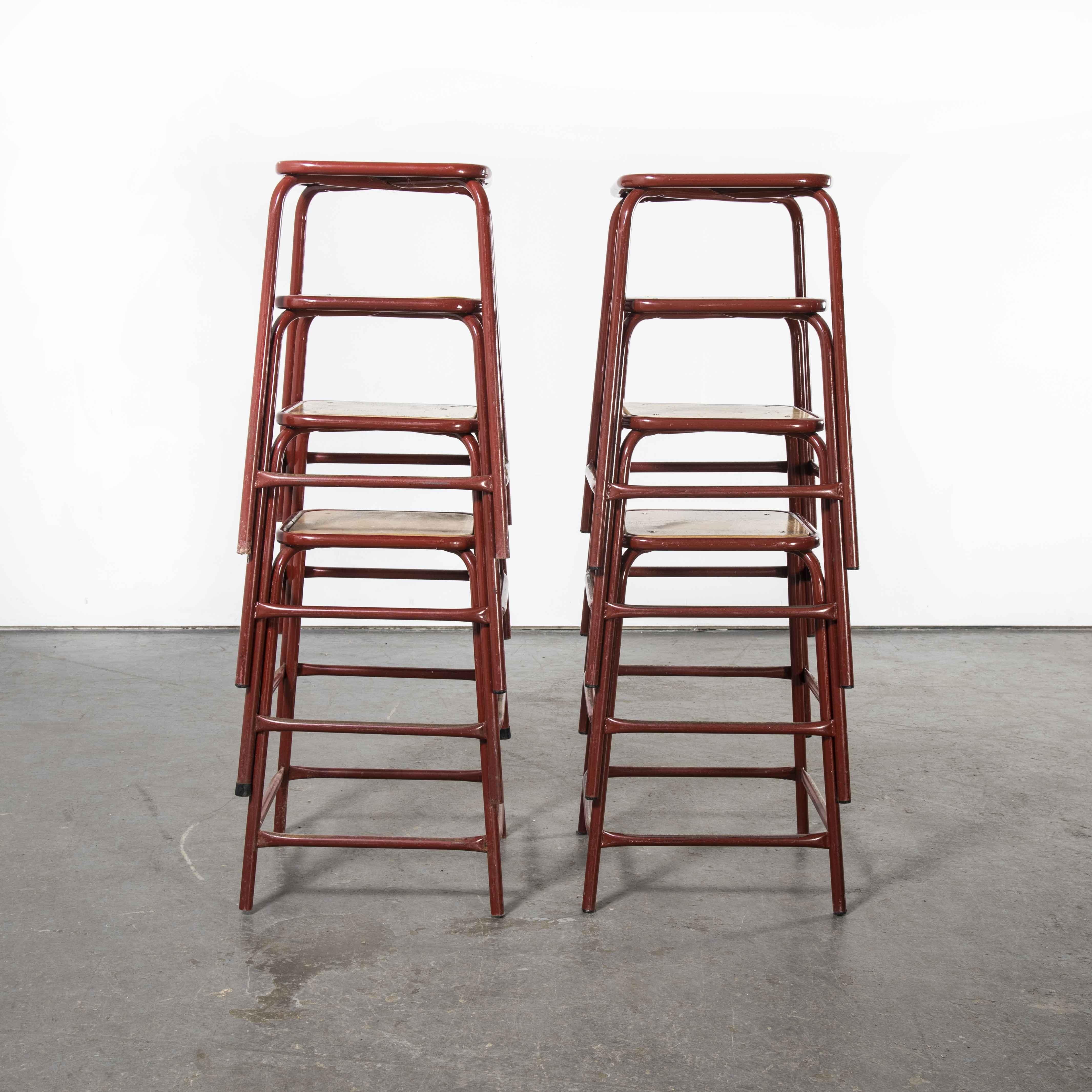 1970's French Dark Red Laboratory Stools, Set of Eight In Good Condition For Sale In Hook, Hampshire