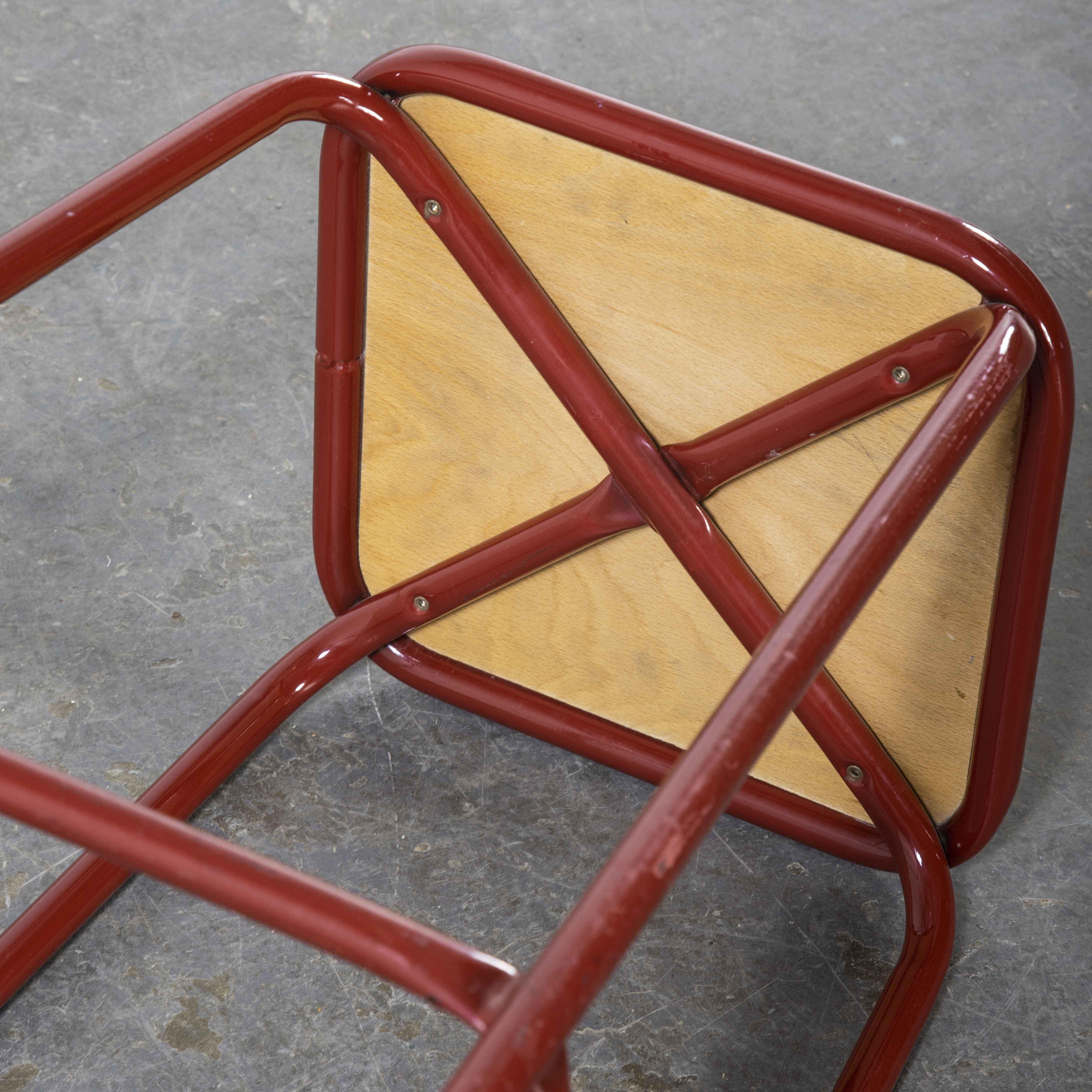 Late 20th Century 1970's French Dark Red Laboratory Stools, Set of Eight