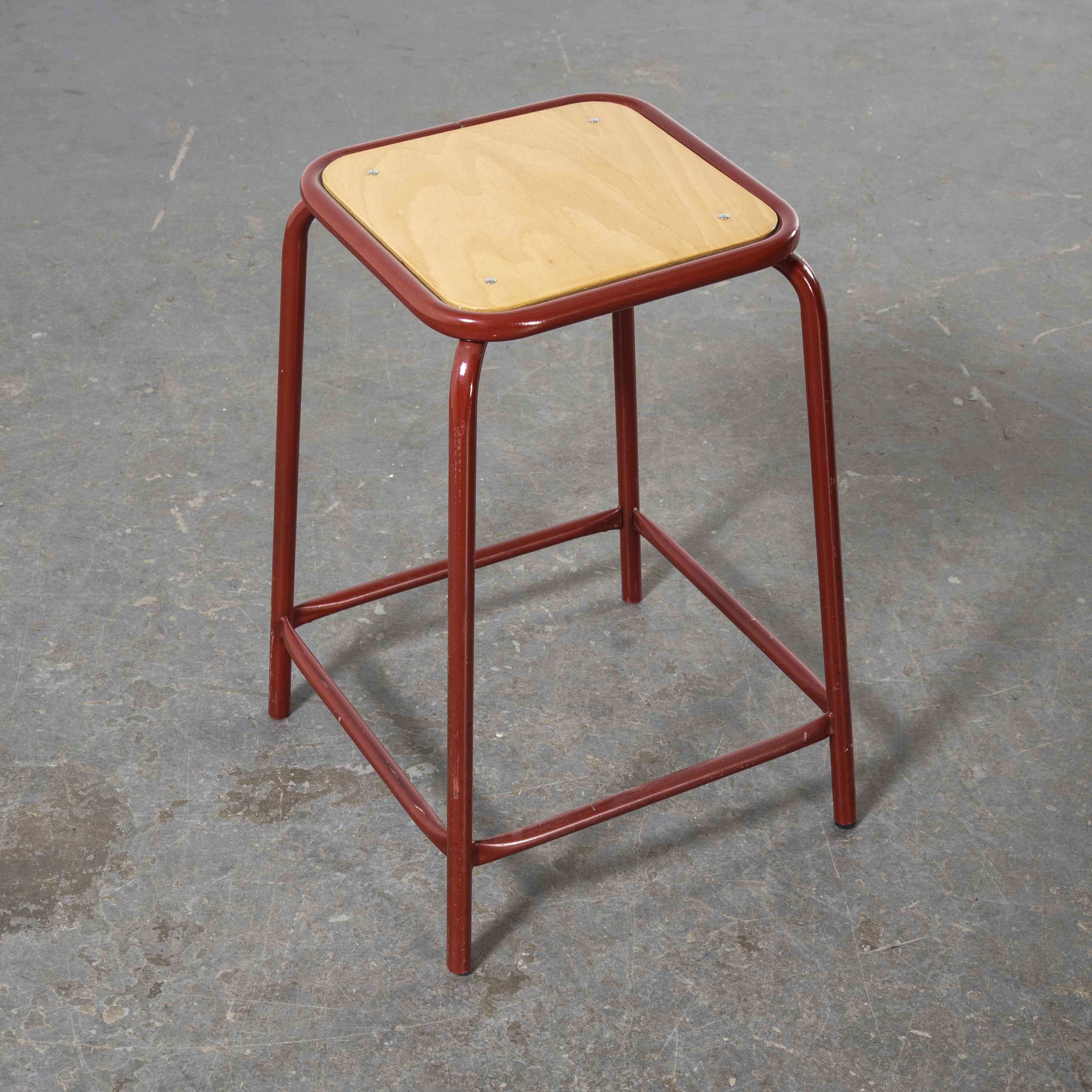 1970's French Dark Red Laboratory Stools, Set of Eight For Sale 1