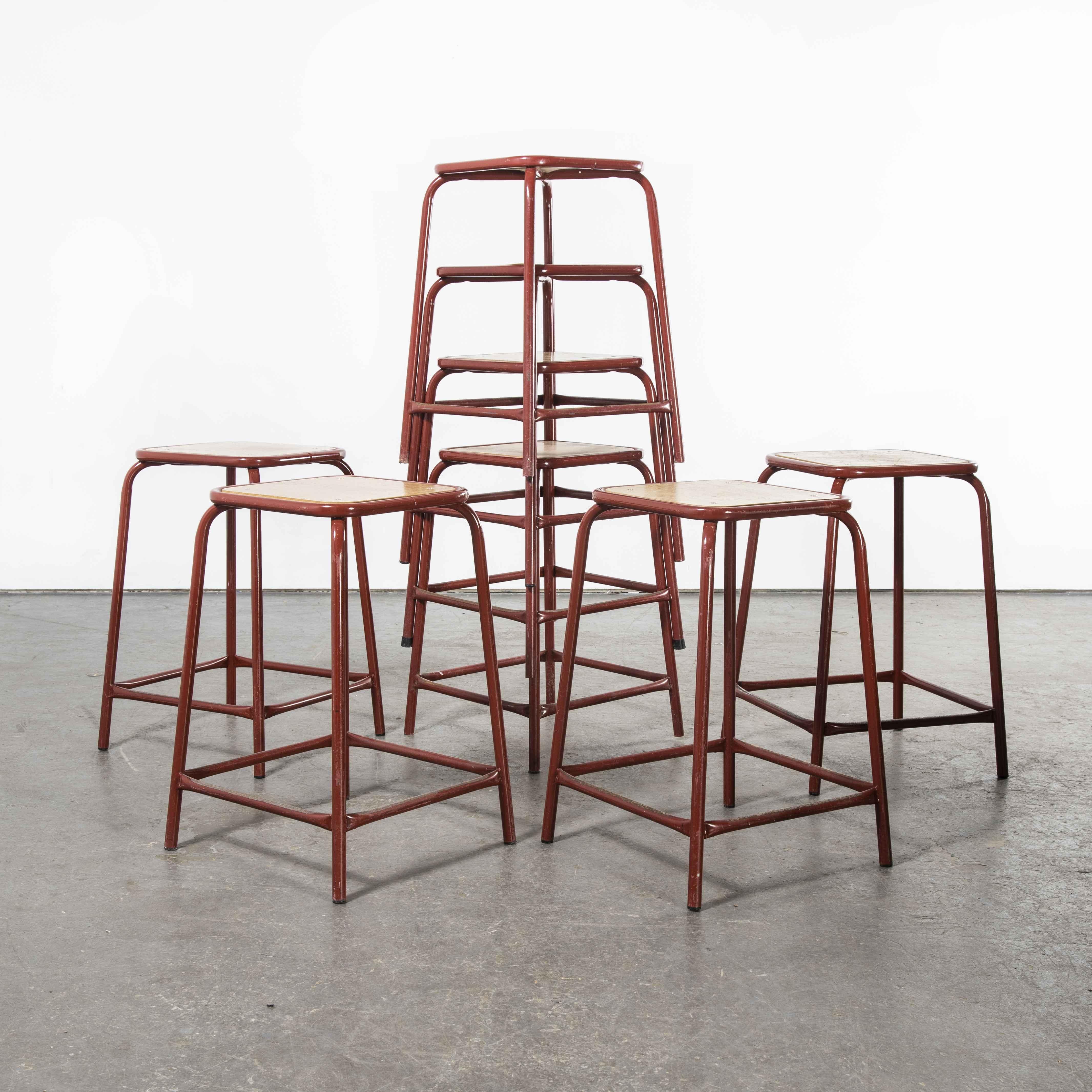 1970's French Dark Red Laboratory Stools, Set of Eight For Sale 2