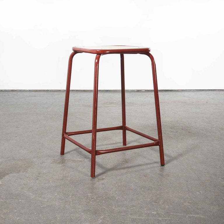 1970's French Dark Red Laboratory Stools, Set of Twelve For Sale at 1stDibs