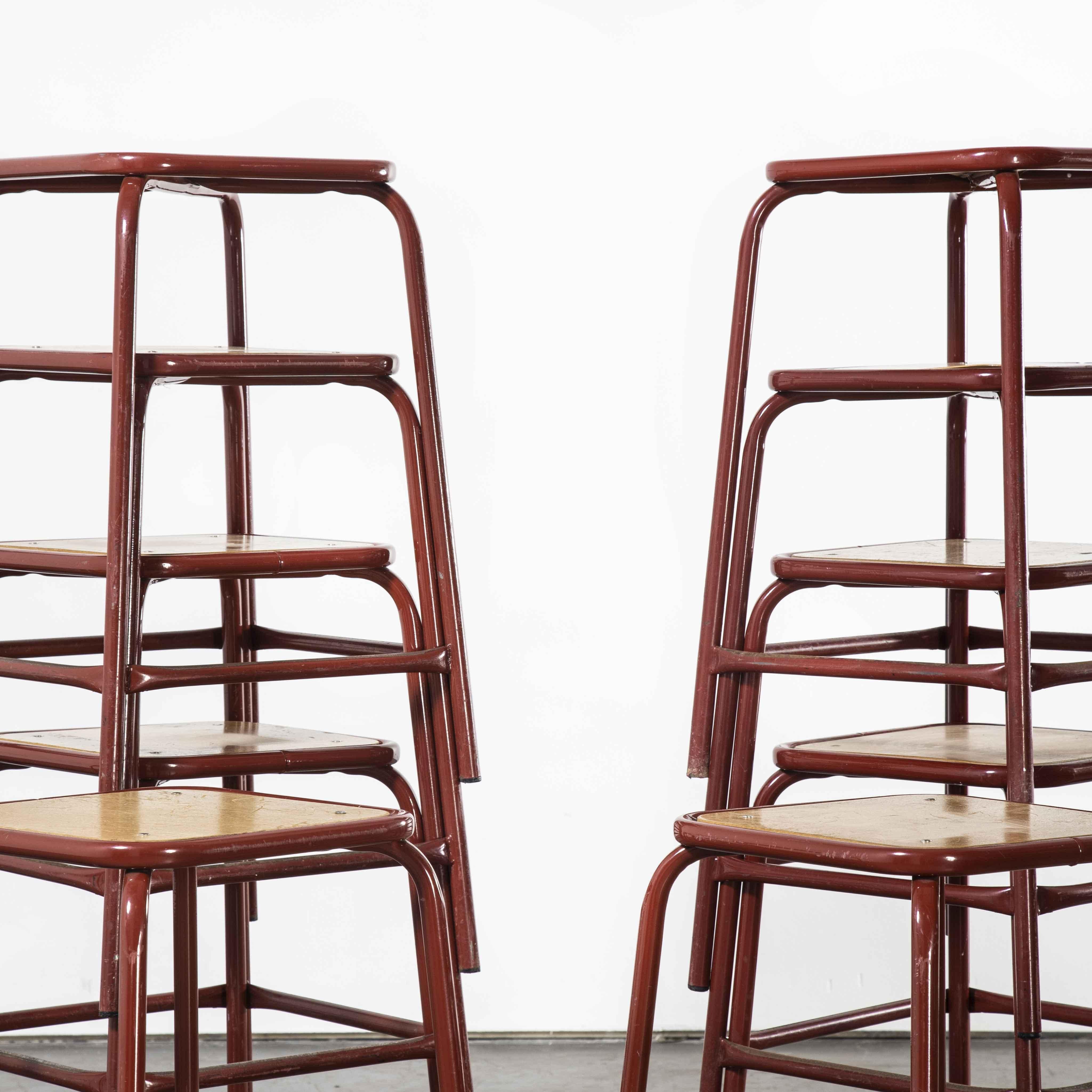 Birch 1970's French Dark Red Laboratory Stools, Set of Twelve For Sale