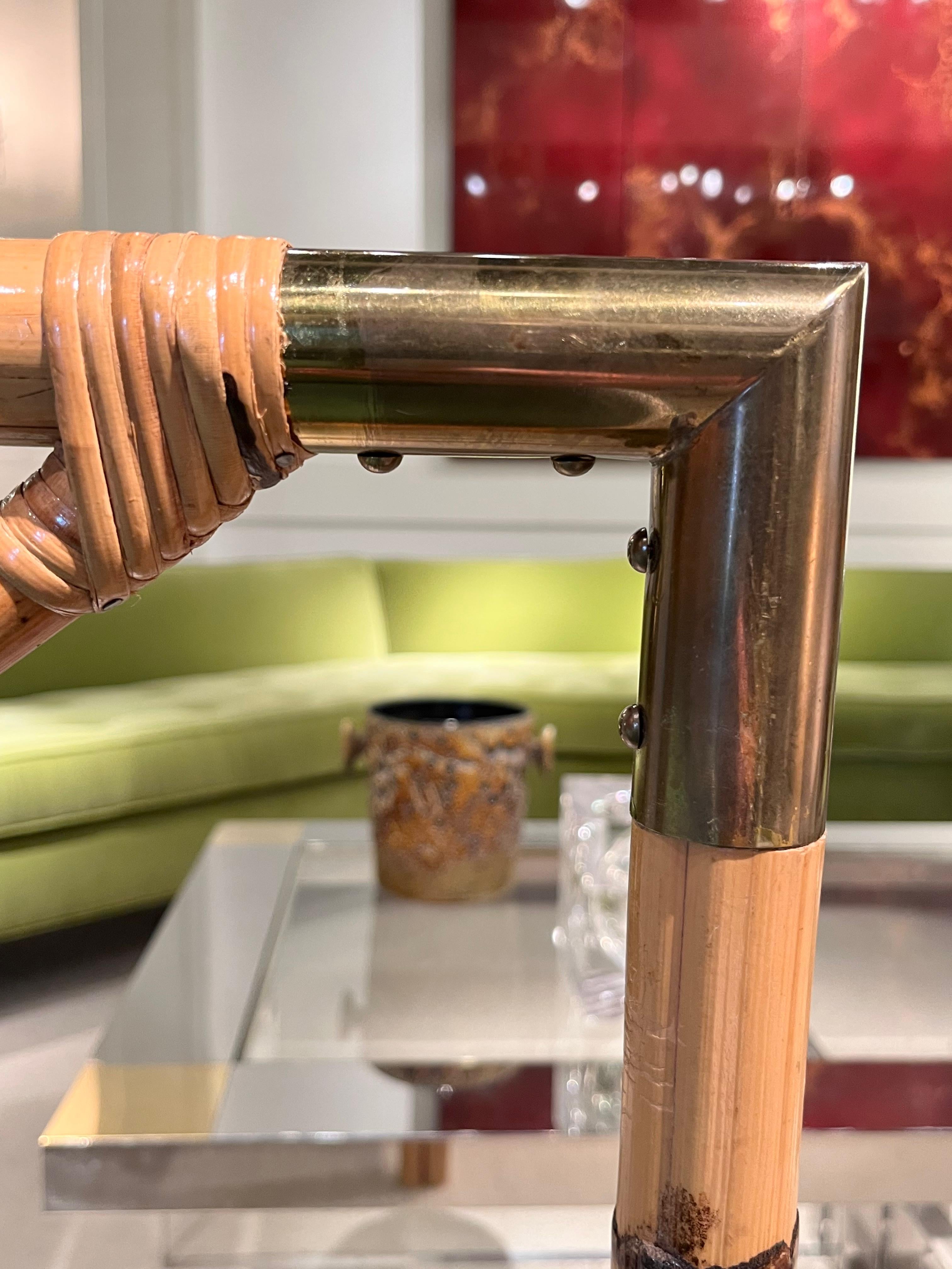 1970s French Daybed: Bamboo, Brass, and Green Velvet Fabric For Sale 3