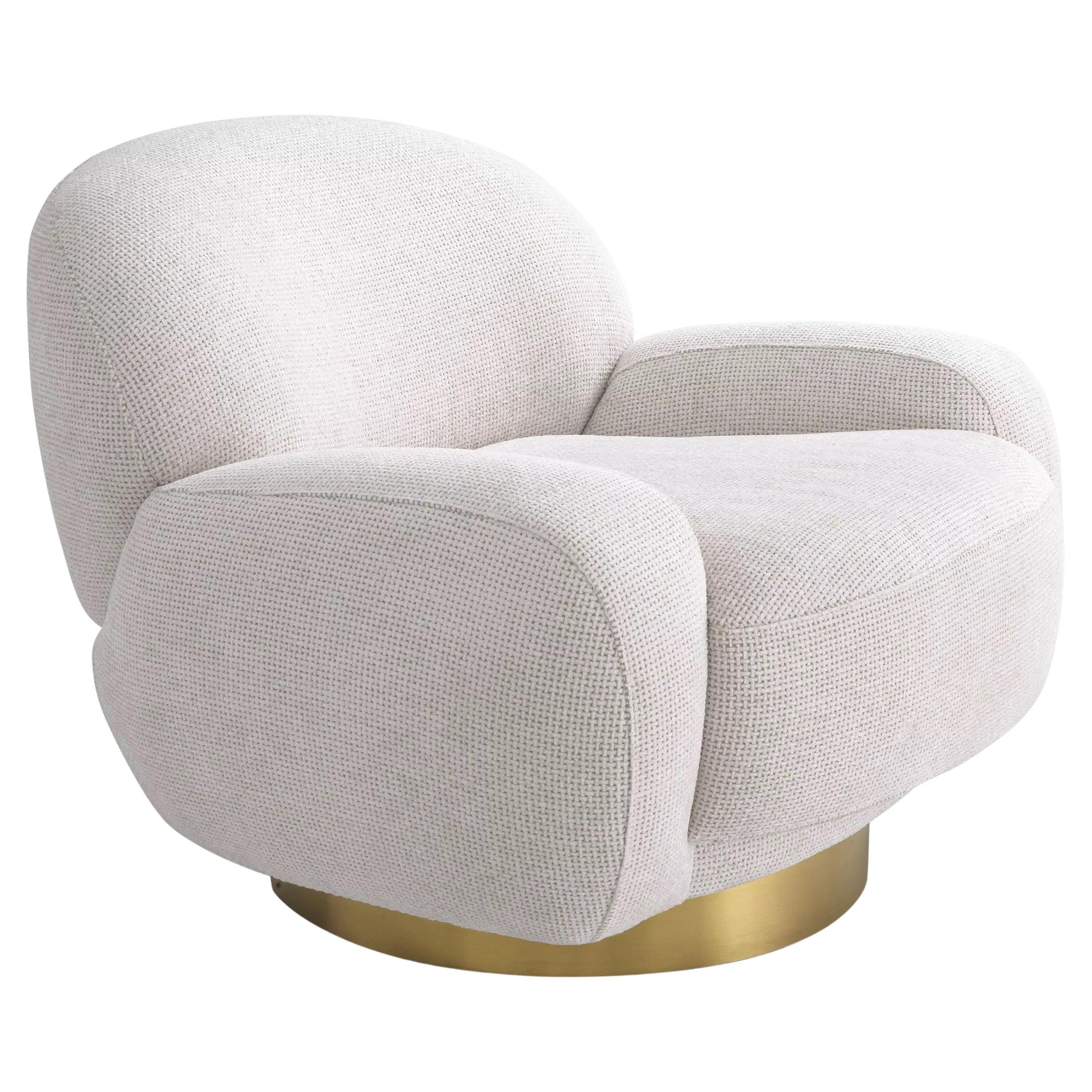 1970s French Design Style All in Beige Bouclé Fabric Swivel Armchair