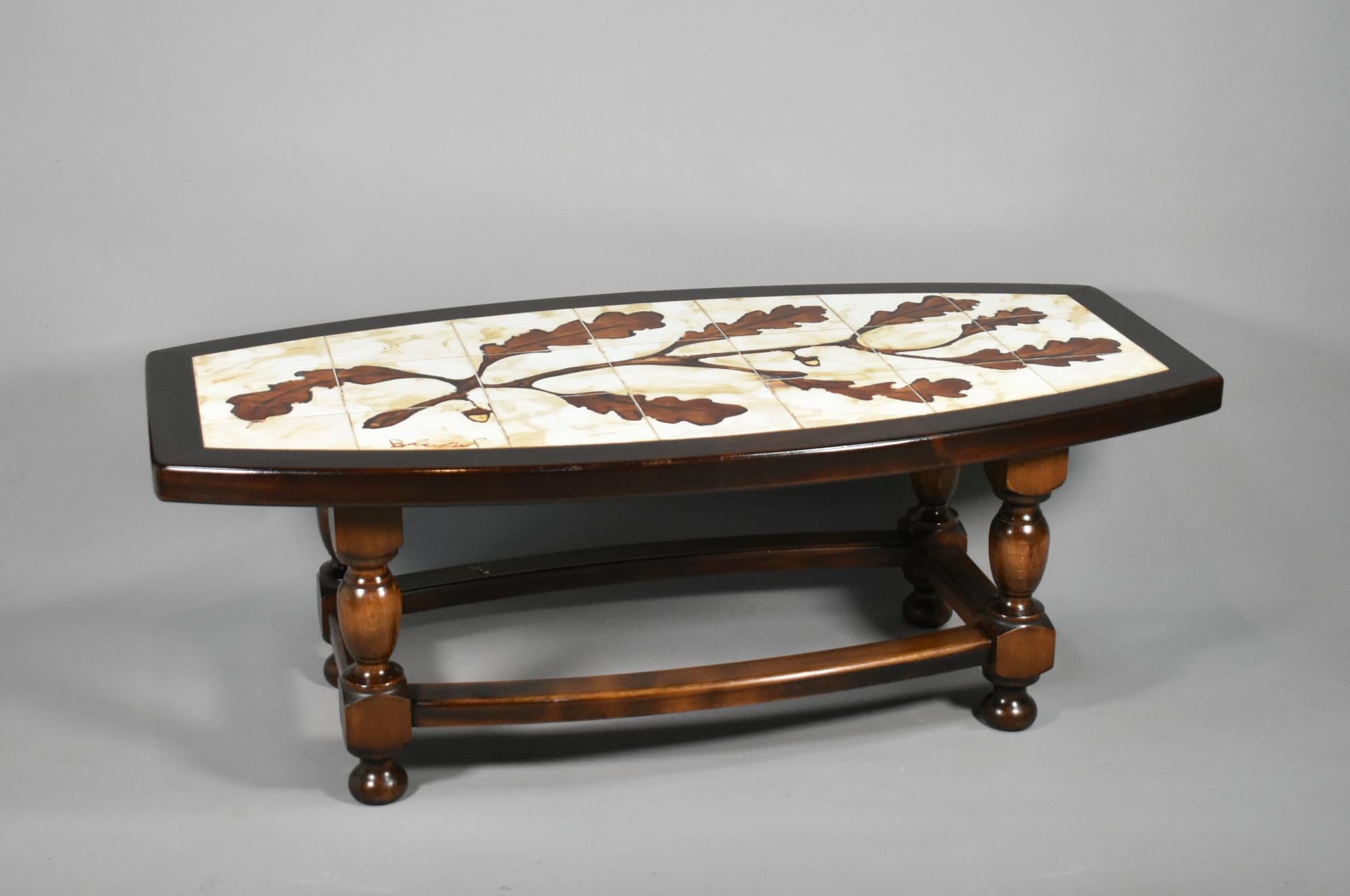 Mid-Century Modern 1970s French Designer Coffee Table with Tiled Signed Top For Sale