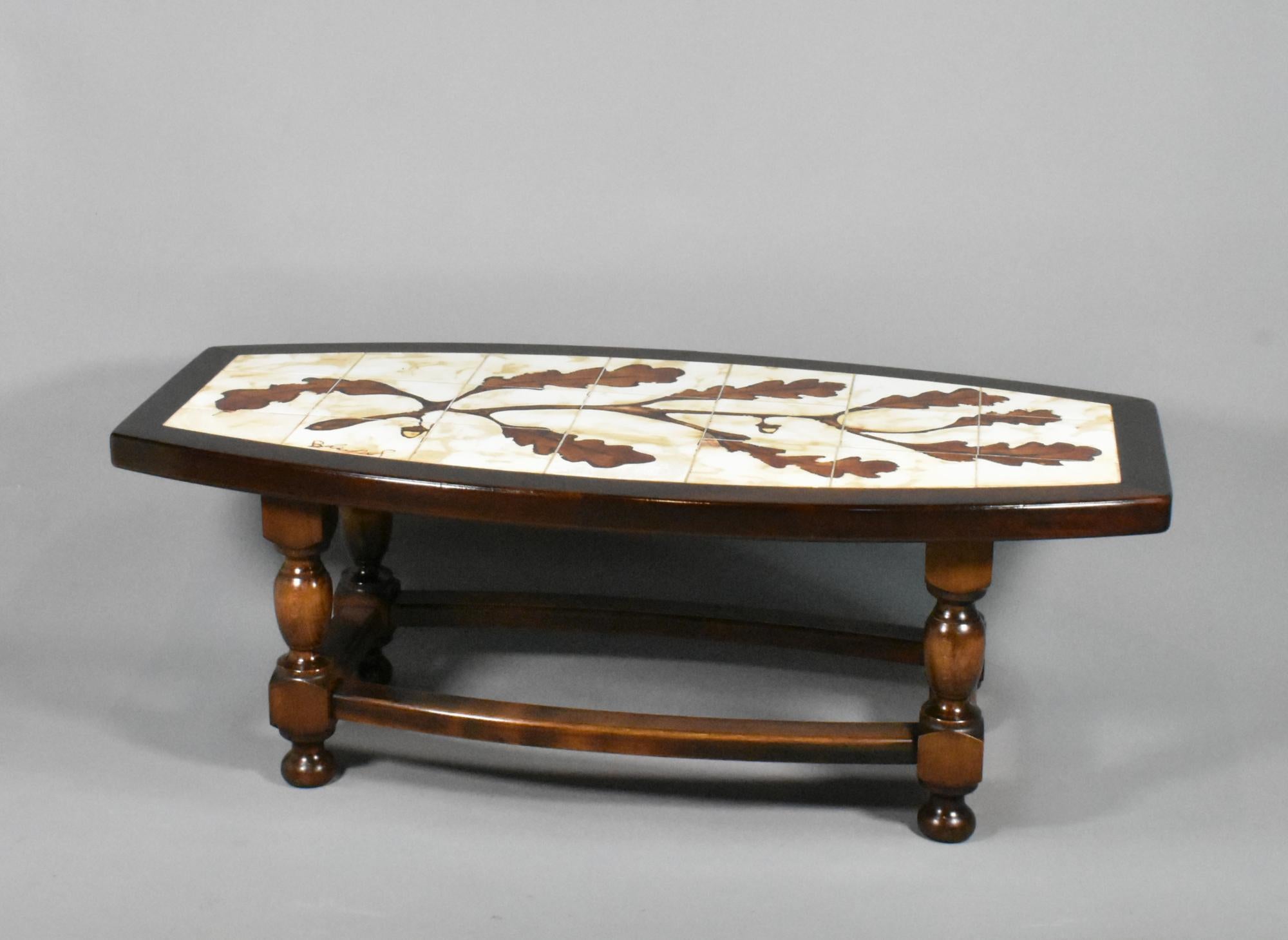 Polished 1970s French Designer Coffee Table with Tiled Signed Top For Sale