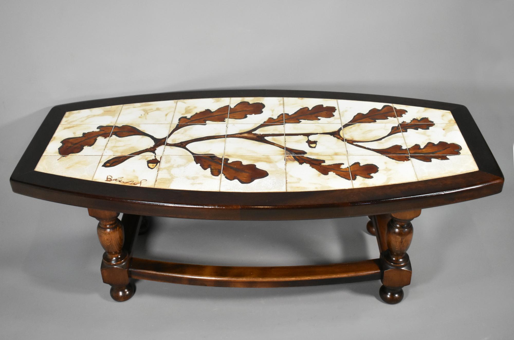 20th Century 1970s French Designer Coffee Table with Tiled Signed Top For Sale