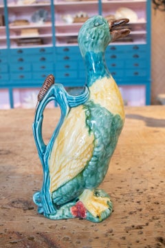 1970s French Duck Figure Hand Painted "Botijo" Earthenware Water Jug
