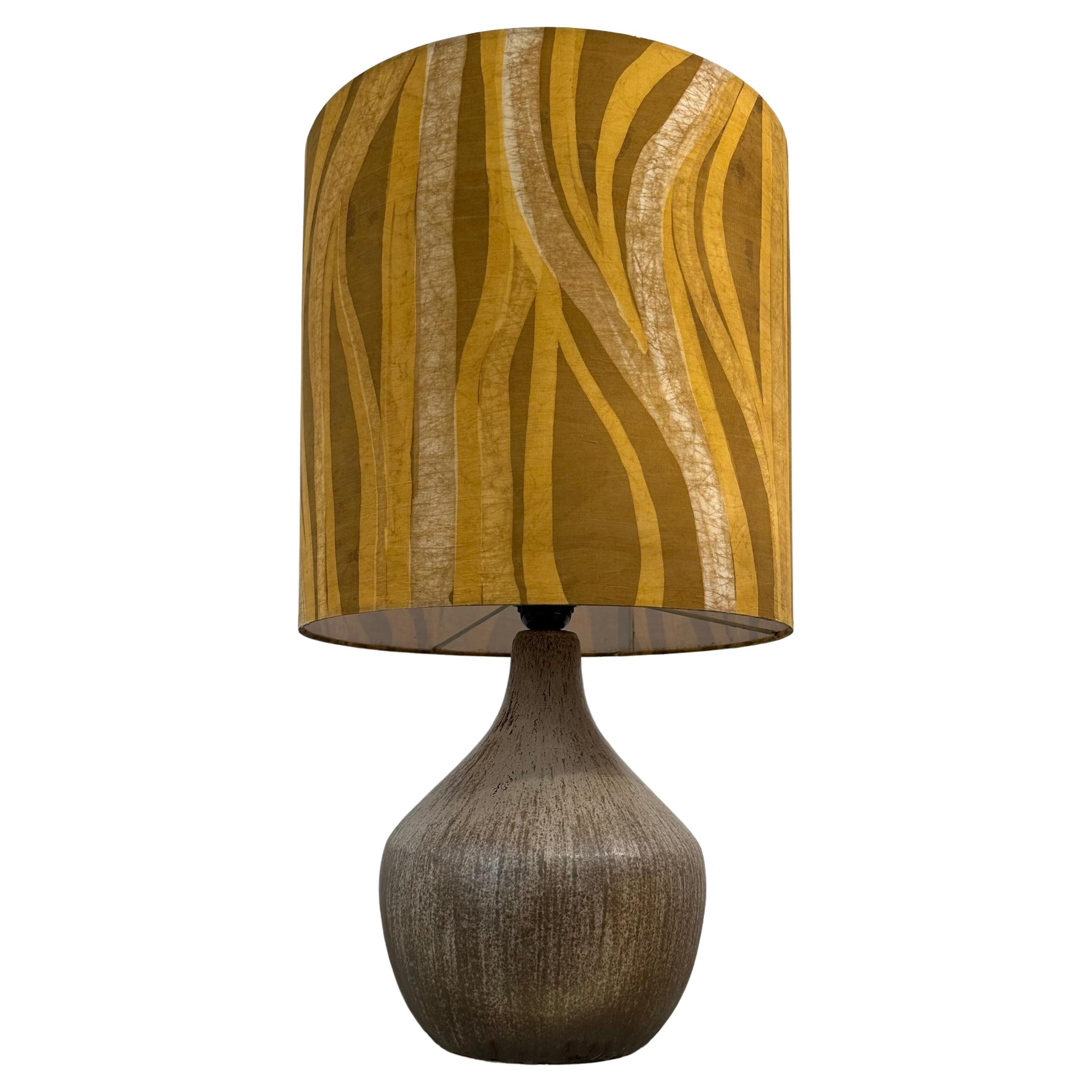 1970s French Earthenware Ceramic Glazed Table Lamp inc Original Geometric Shade For Sale