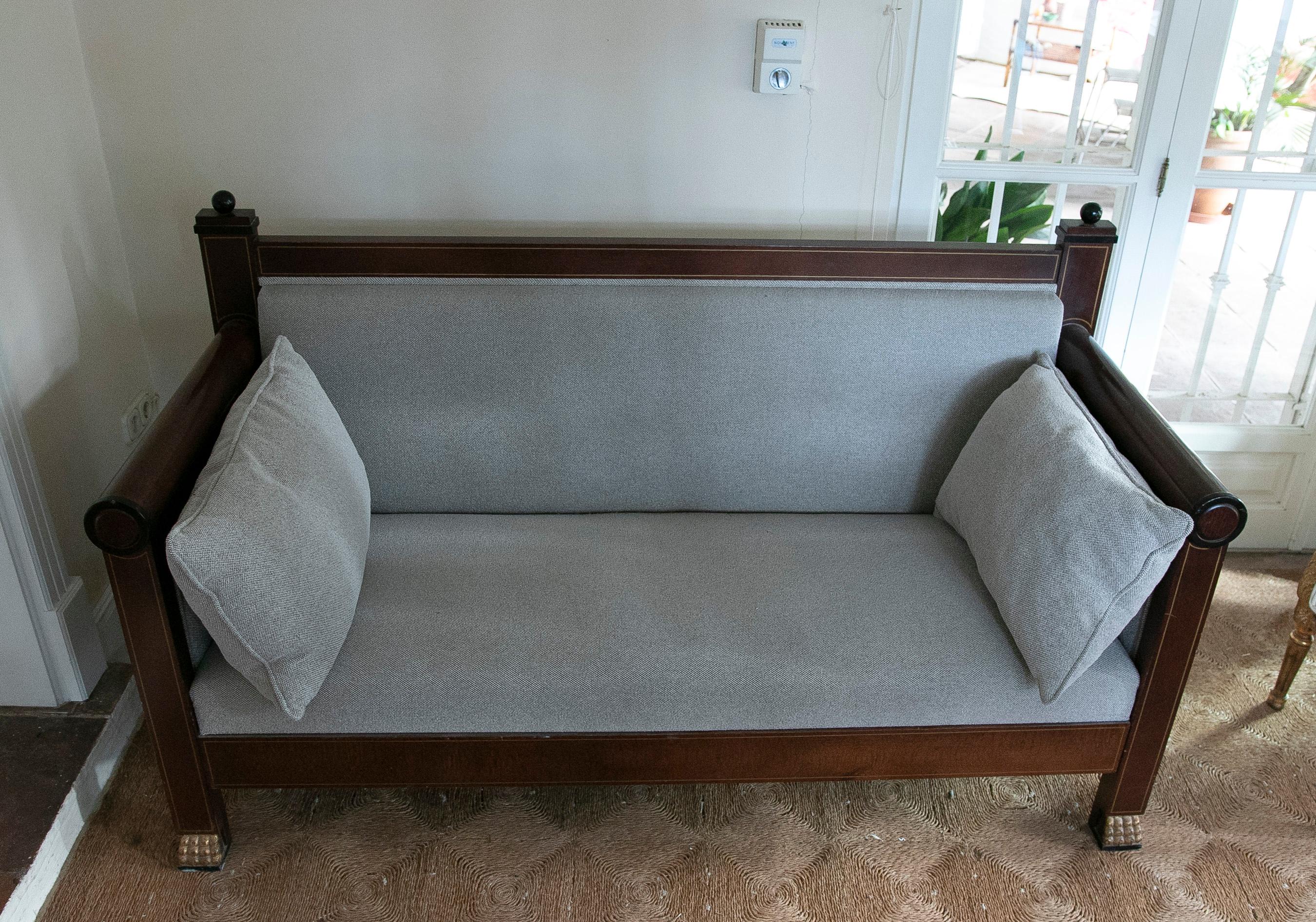 1970s, French Empire Style Mahogany Sofa with Lion Claw Feet For Sale 4