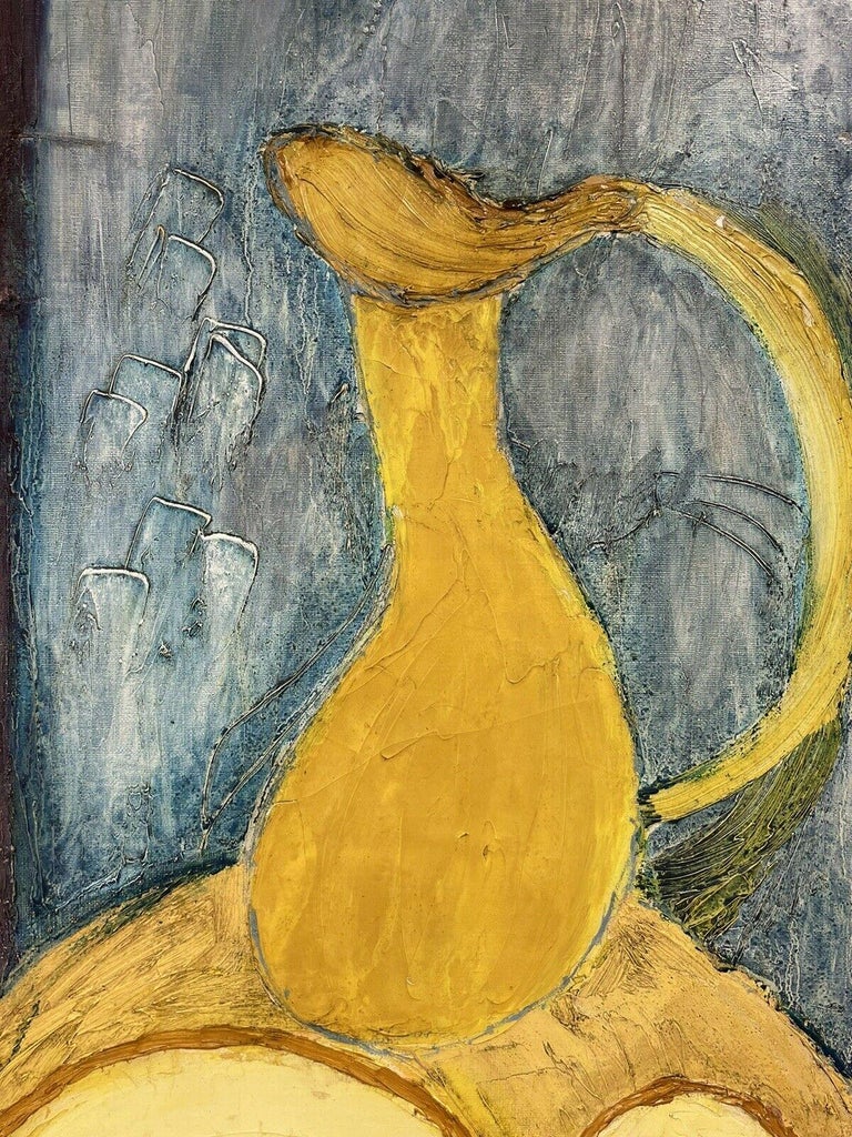 1970'S HUGE FRENCH EXPRESSIONIST SIGNED OIL - NUDE LADY STILL LIFE COMPOSITION For Sale 3