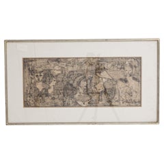 Quadro figurativo francese degli anni '70 con cornice in legno