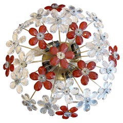 1970s French floral crystal ceiling light by Maison Bagues
