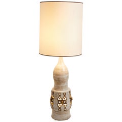 1970s French Cream 
Brown Large Ceramic Lamp by Georges Pelletier