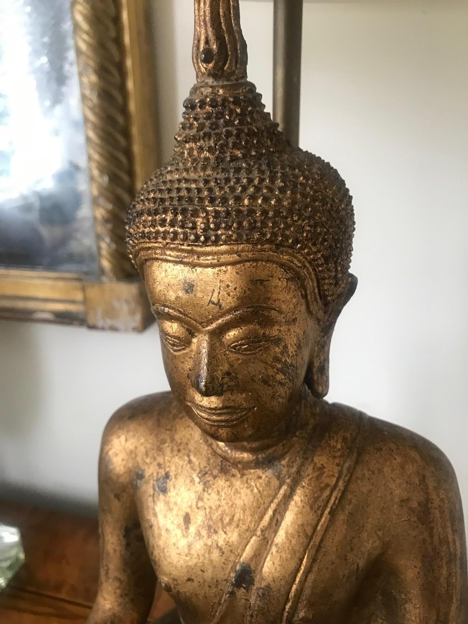 1970s French Gilded Metal Buddha Lamp For Sale 5