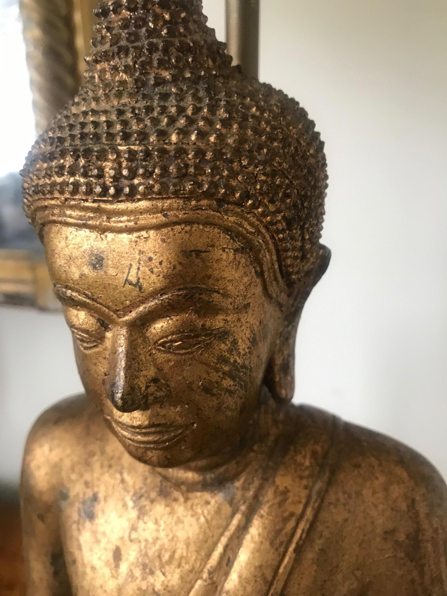 1970s French Gilded Metal Buddha Lamp For Sale 6