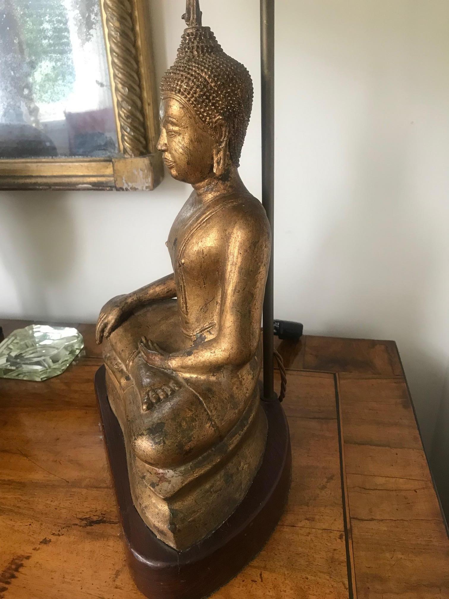 1970s French Gilded Metal Buddha Lamp For Sale 8
