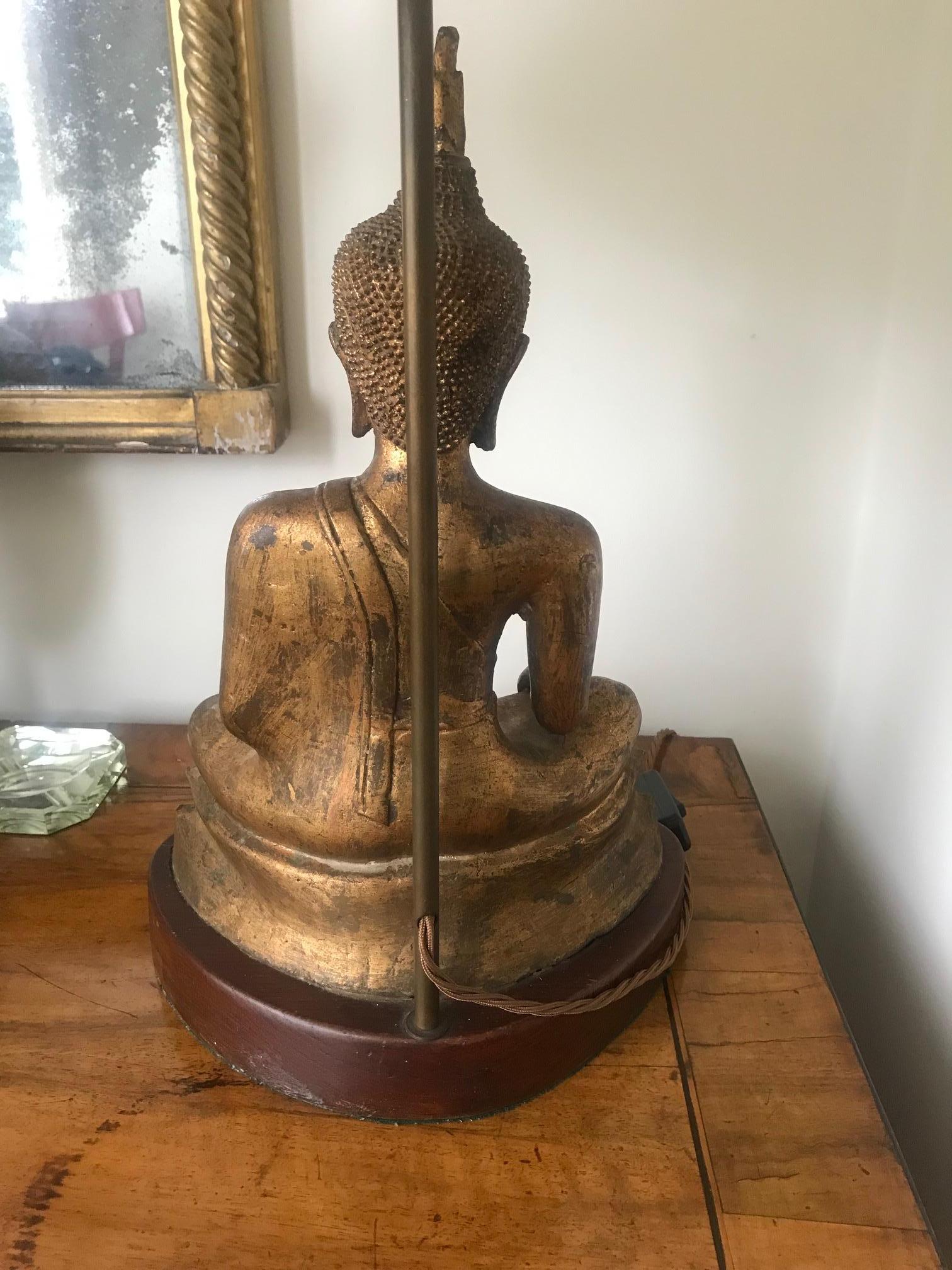 1970s French Gilded Metal Buddha Lamp For Sale 9