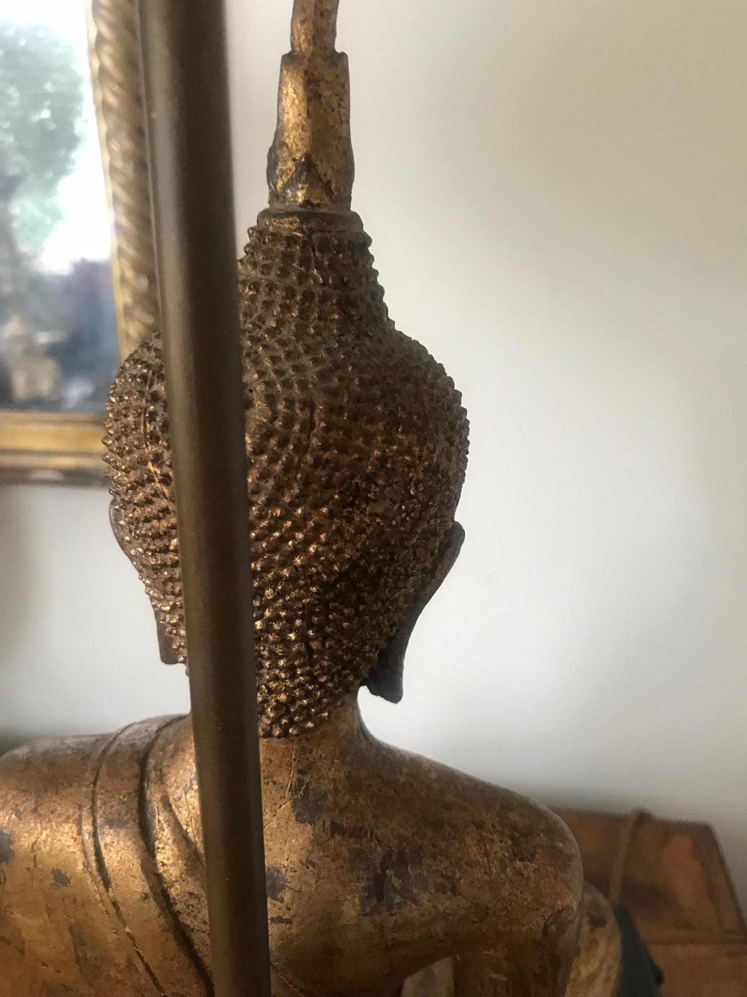 1970s French Gilded Metal Buddha Lamp For Sale 11