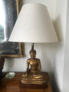 1970s French Gilded Metal Buddha Lamp