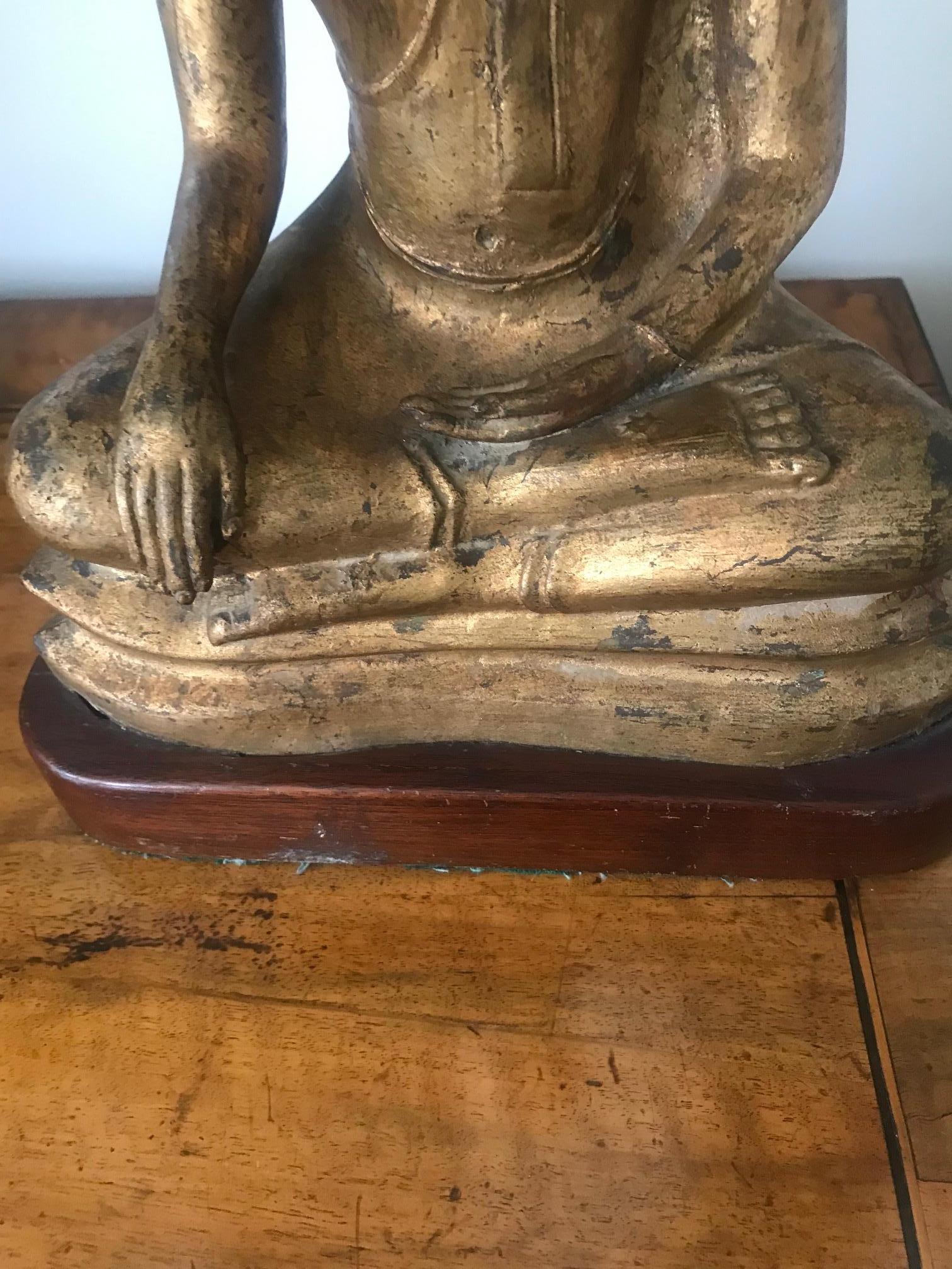 1970s French Gilded Metal Buddha Lamp For Sale 2