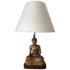 1970s French Gilded Metal Buddha Lamp