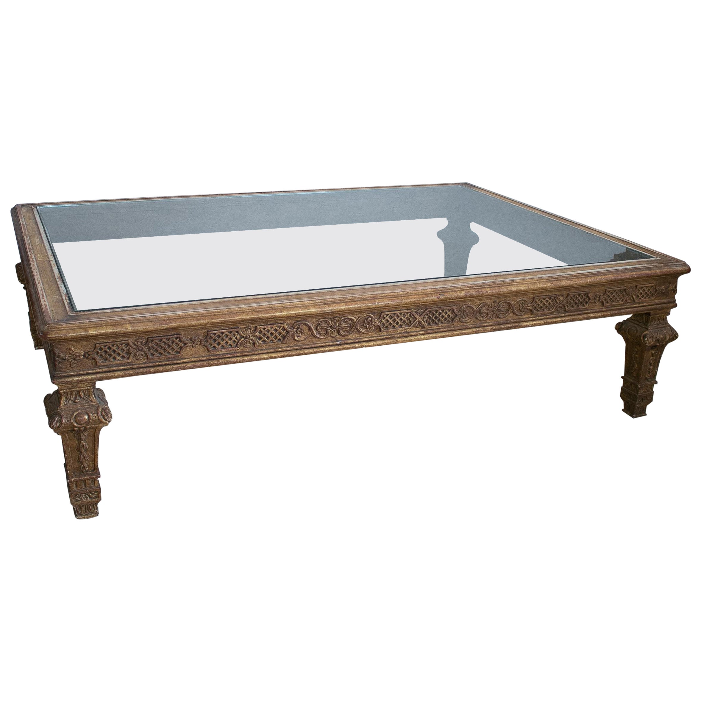 1970s French Giltwood Coffee Table w/ Glass Top