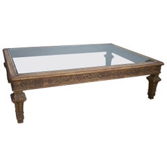 1970s French Giltwood Coffee Table w/ Glass Top