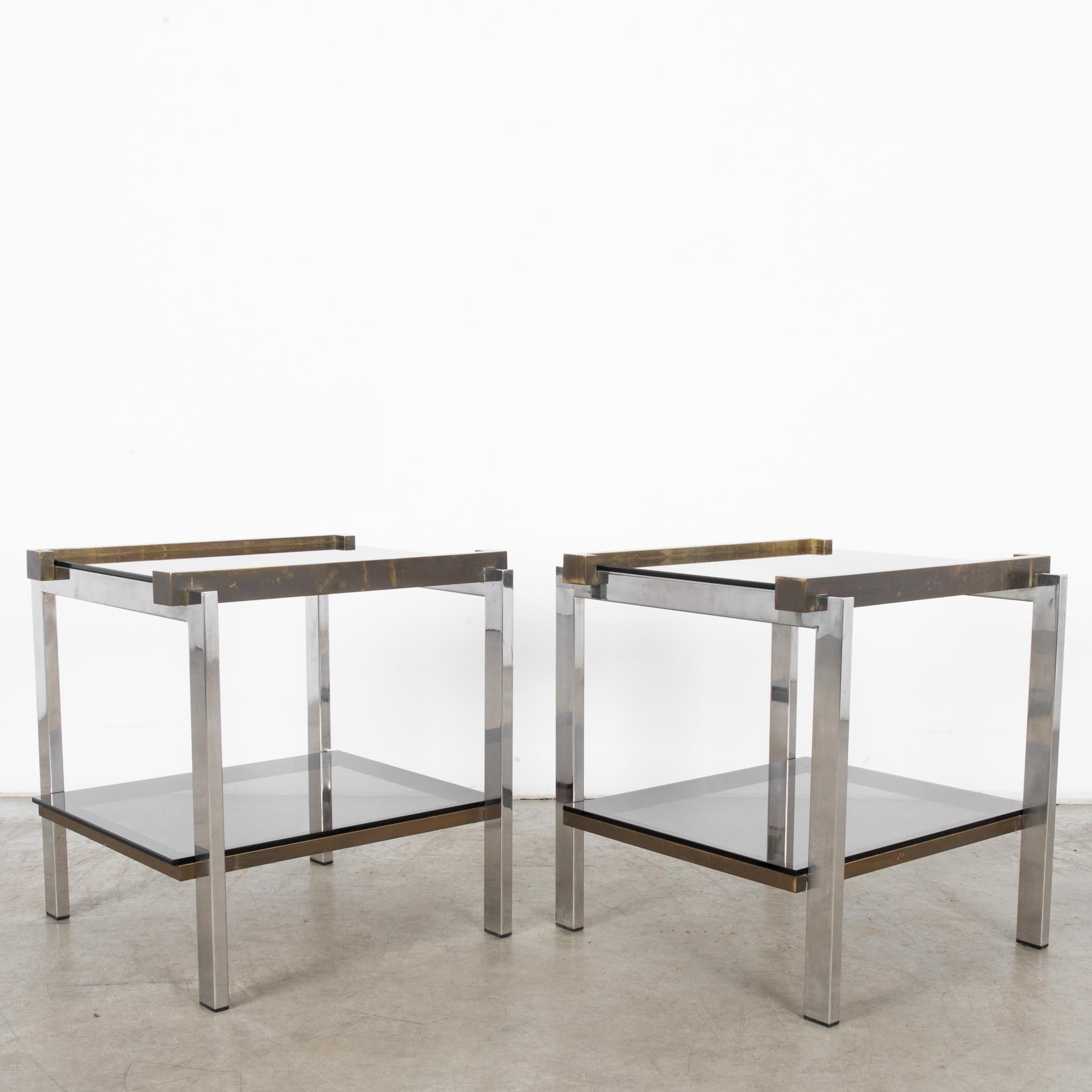 Mid-Century Modern 1970s French Glass Side Tables, a Pair