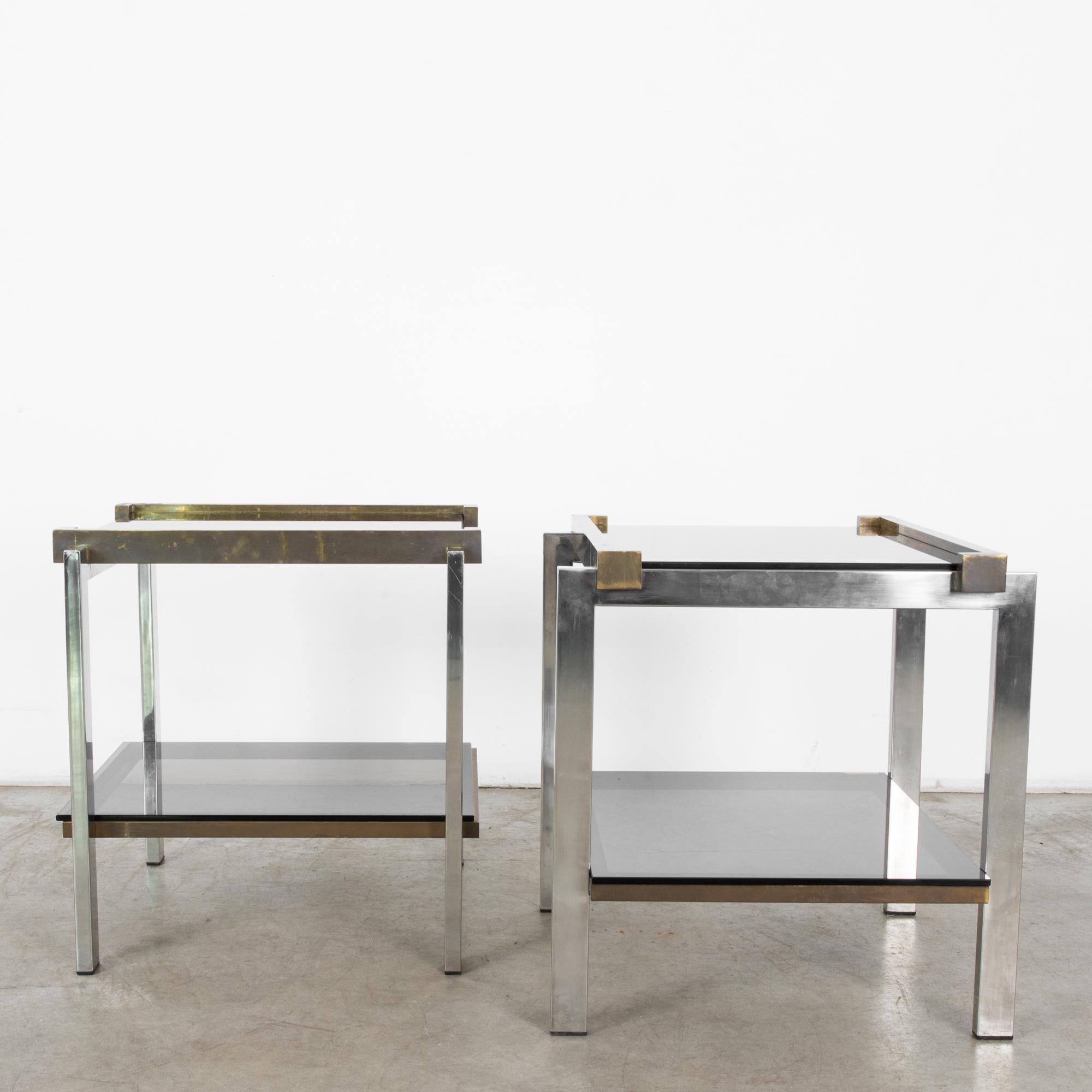 Plated 1970s French Glass Side Tables, a Pair