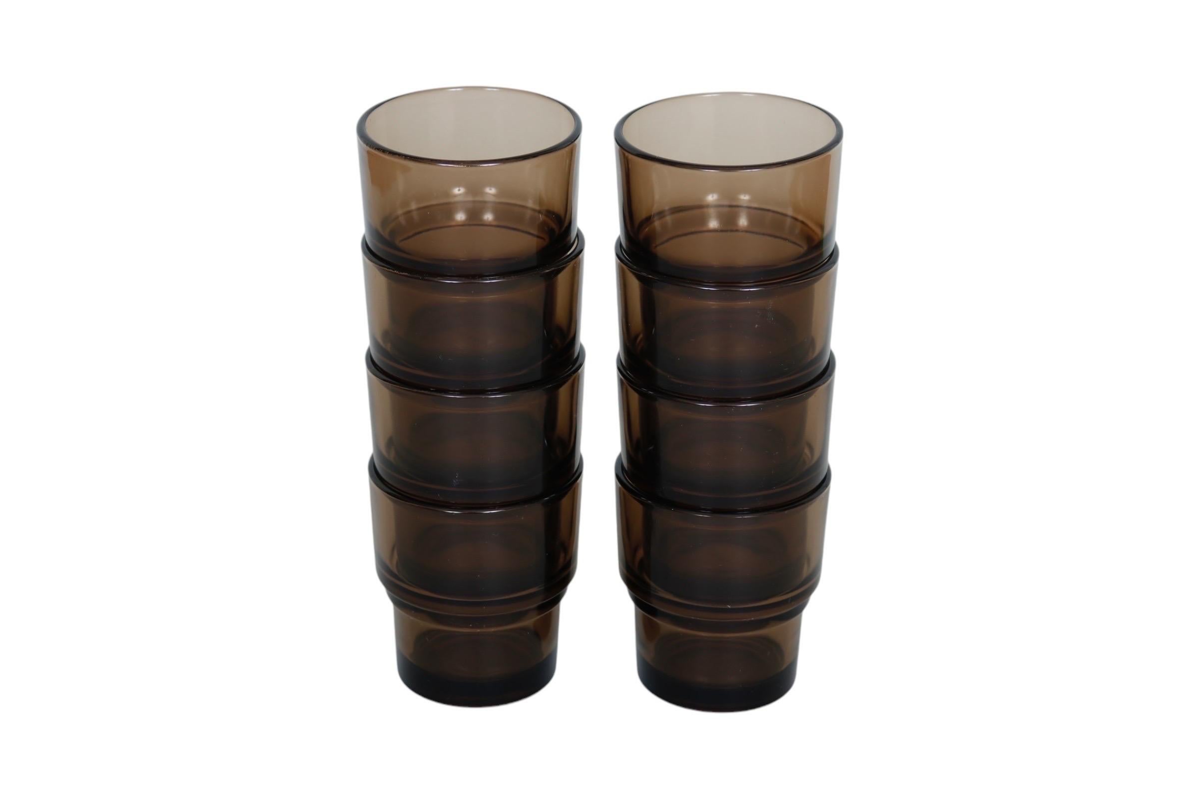 Late 20th Century 1970’s French Glasses by Vereco - Set of 8 For Sale