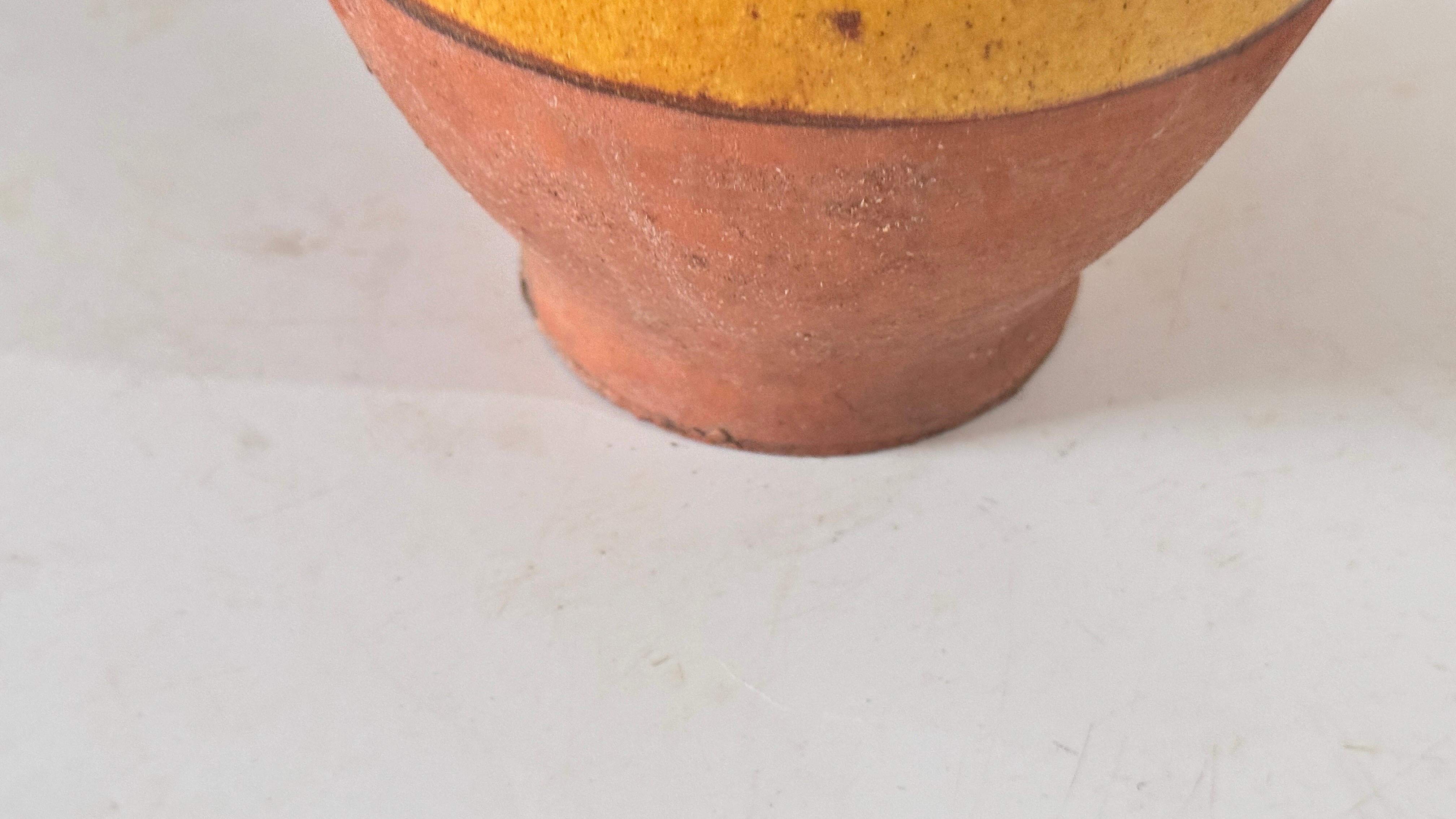 1970s French Glazed Pottery Jar Yellow &Natural Terracotta French Provencial For Sale 1