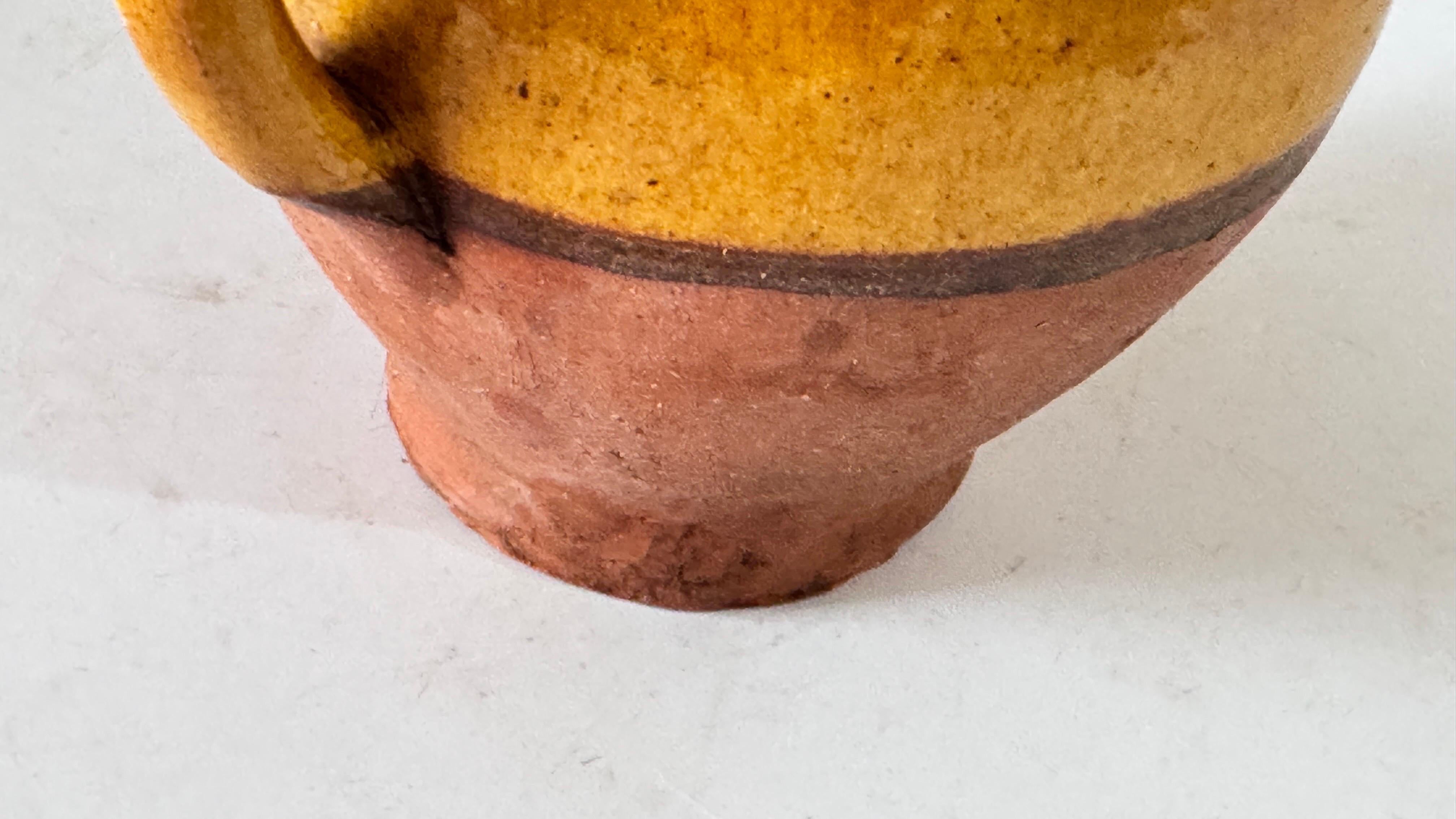 1970s French Glazed Pottery Jar Yellow &Natural Terracotta French Provencial For Sale 2