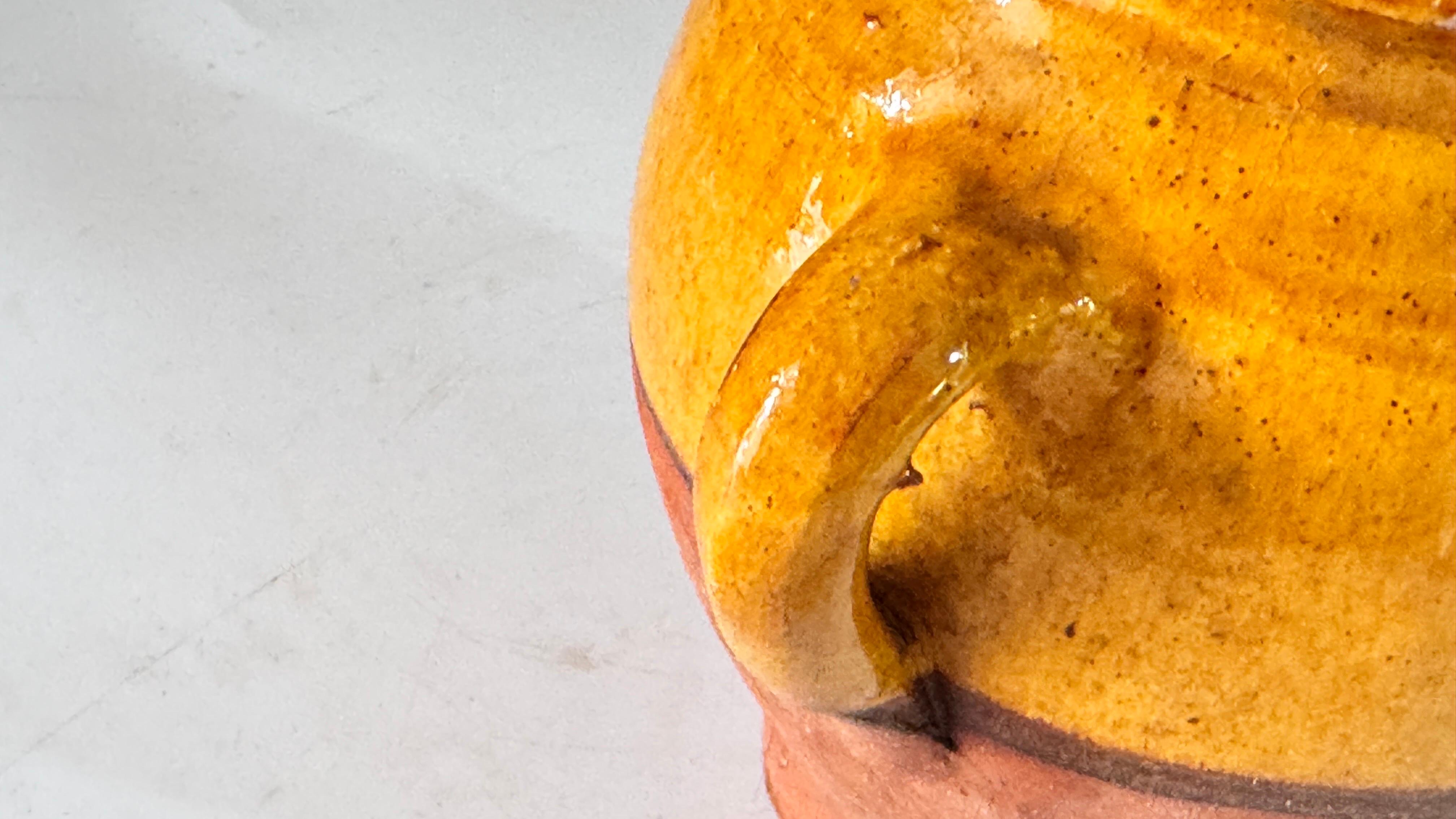 1970s French Glazed Pottery Jar Yellow &Natural Terracotta French Provencial For Sale 3