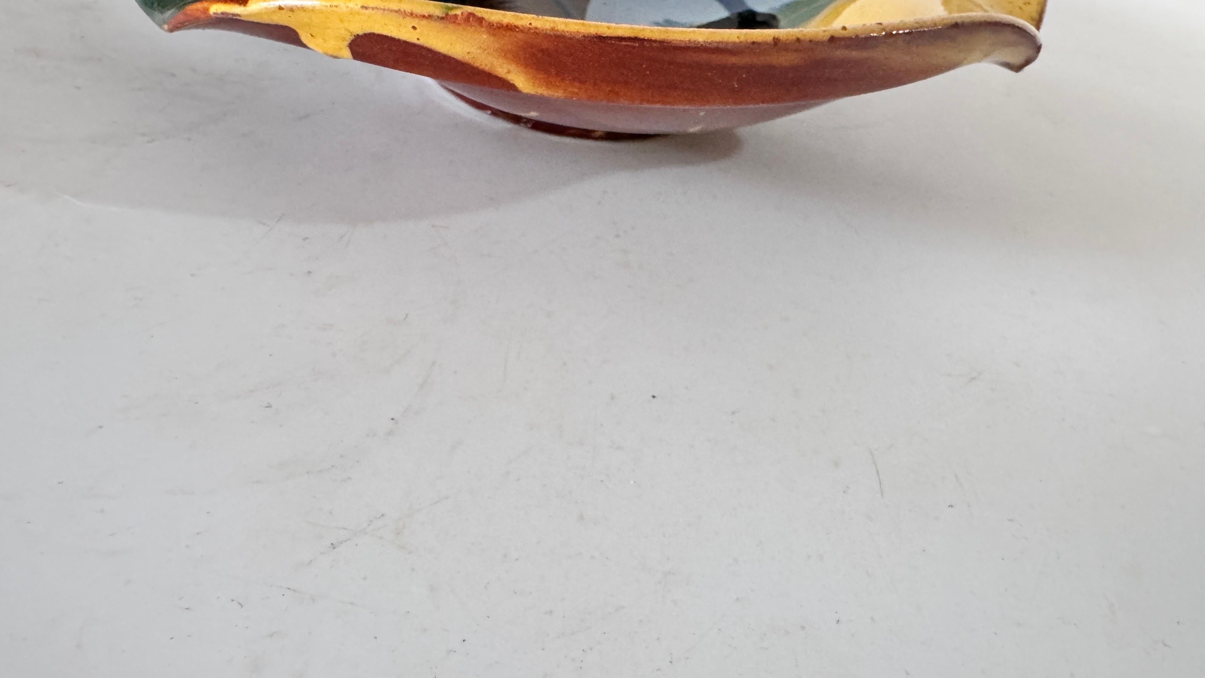 1970s French Glazed Pottery Platter with Bull Motif, Vibrant Southern Colors For Sale 8