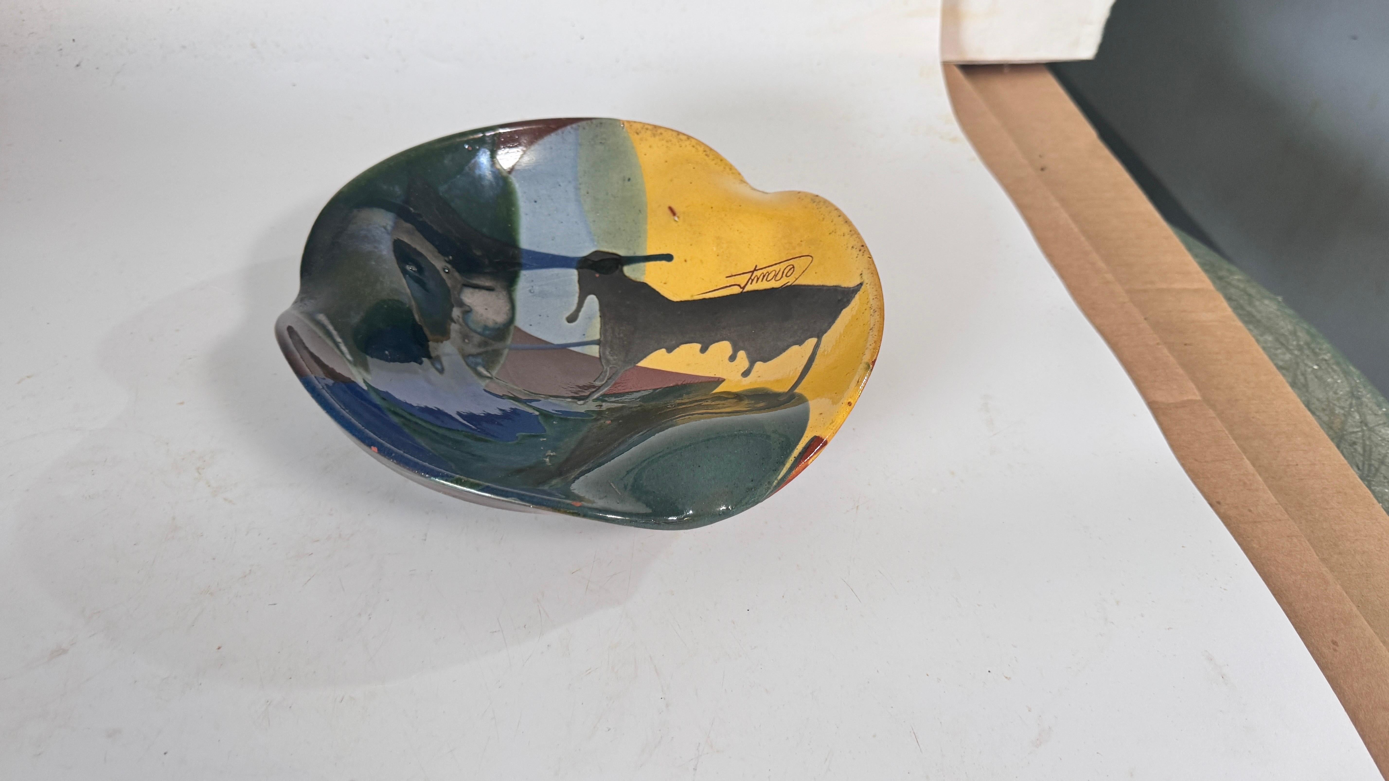 1970s French Glazed Pottery Platter with Bull Motif, Vibrant Southern Colors For Sale 2