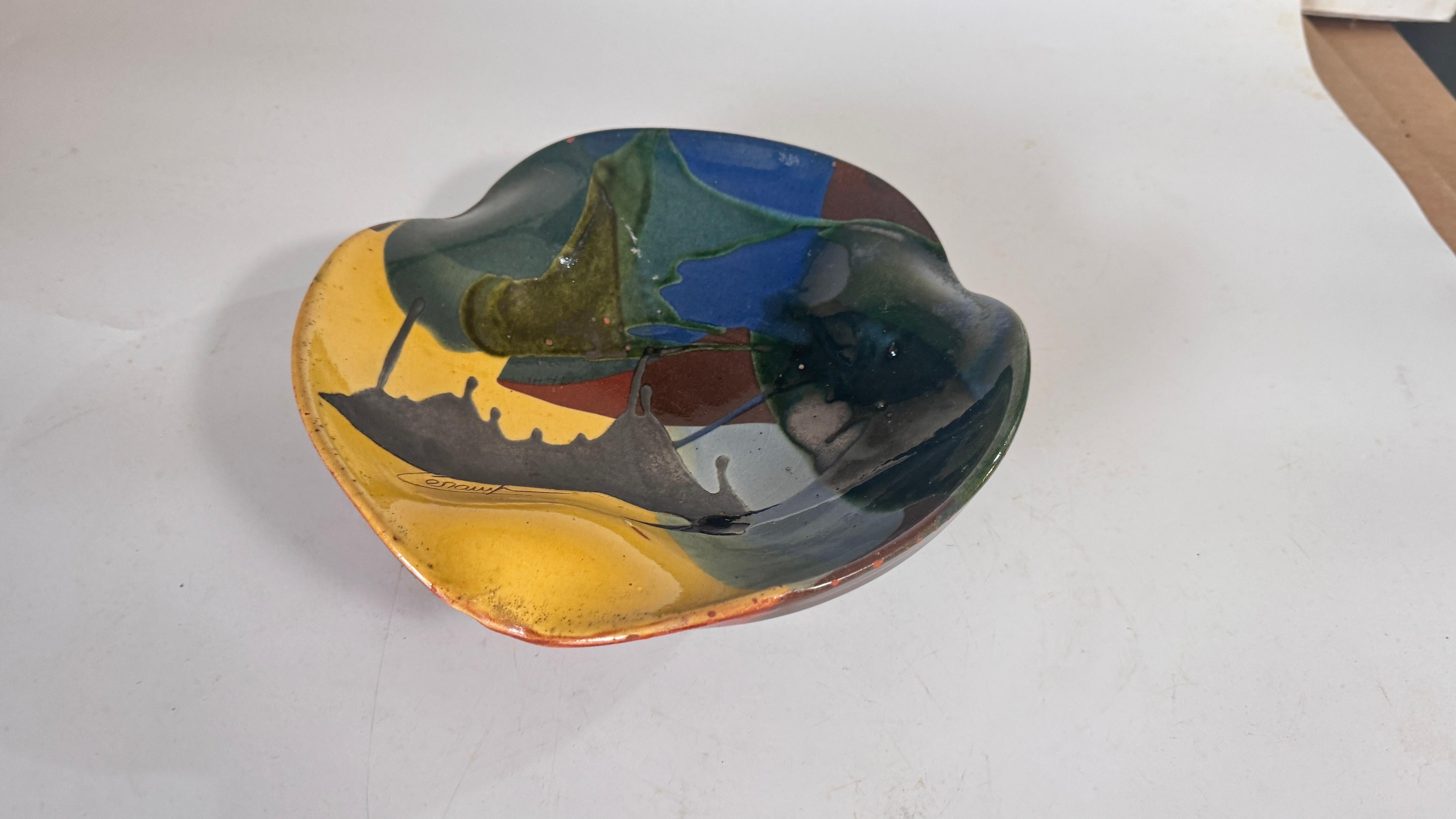 1970s French Glazed Pottery Platter with Bull Motif, Vibrant Southern Colors For Sale 3