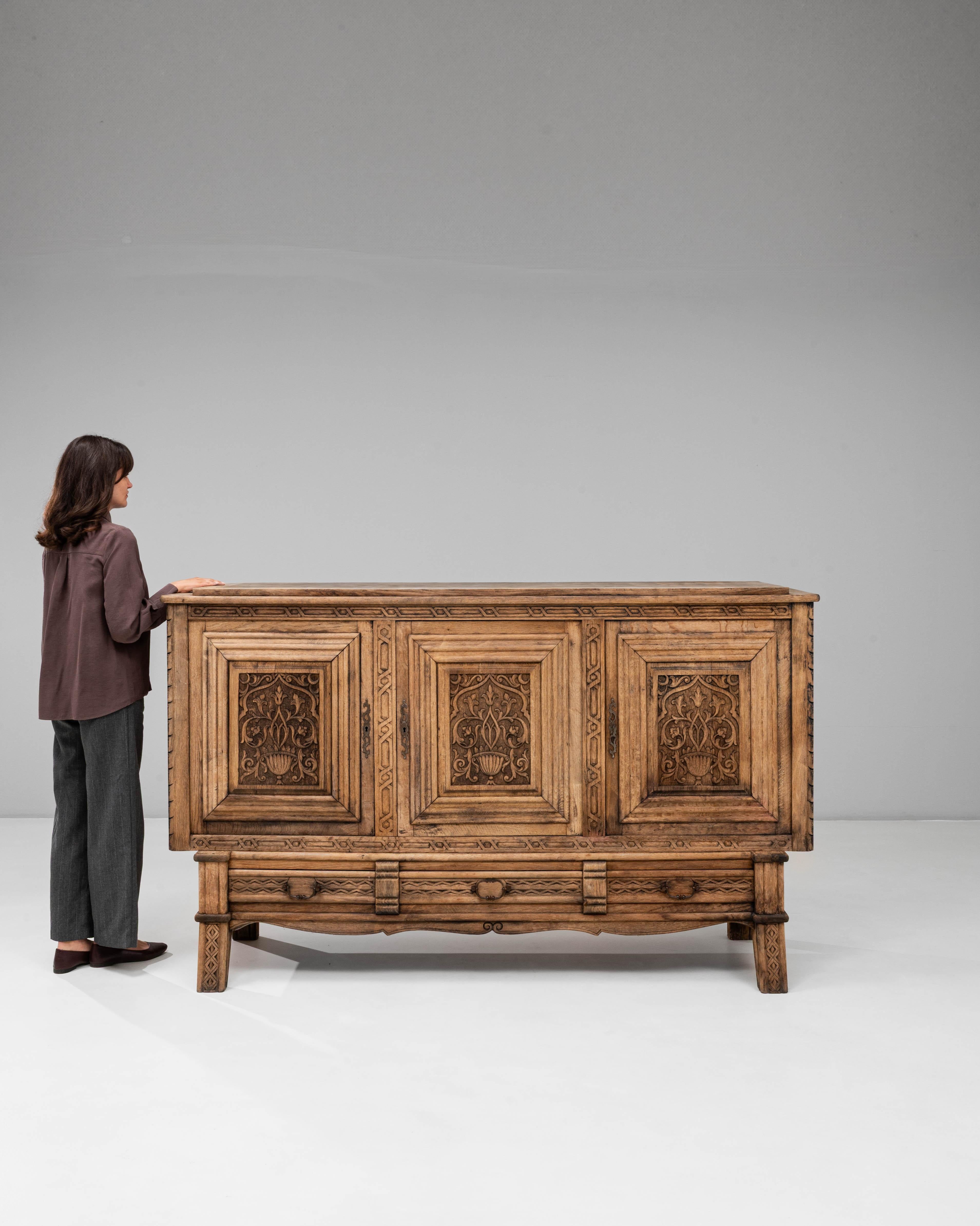 20th Century 1970s French Gothic Revival Carved Oak Sideboard For Sale