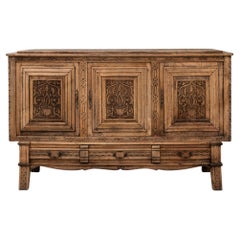 1970s French Gothic Revival Carved Oak Sideboard